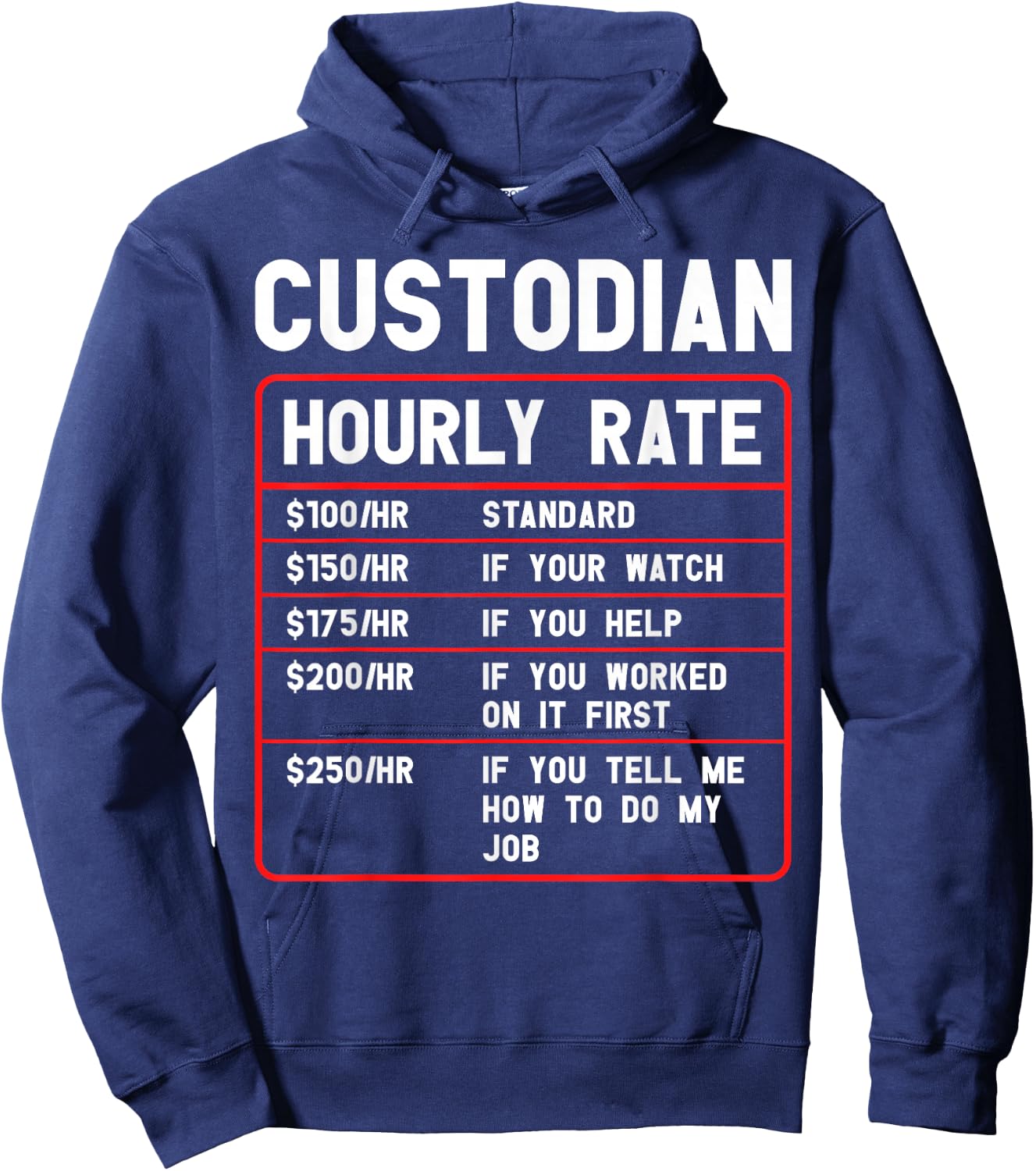 Custodian Janitor Day Hourly Rate Custodial School Custodian Hoodie - Hoodie | Navy