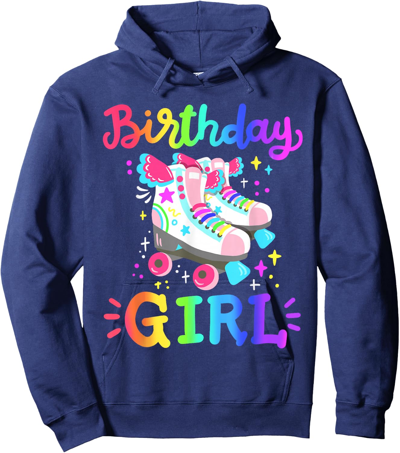 Birthday Girl Rolling Skates Roller Skater Party Kids Girls Hoodie - Hoodie | Navy
