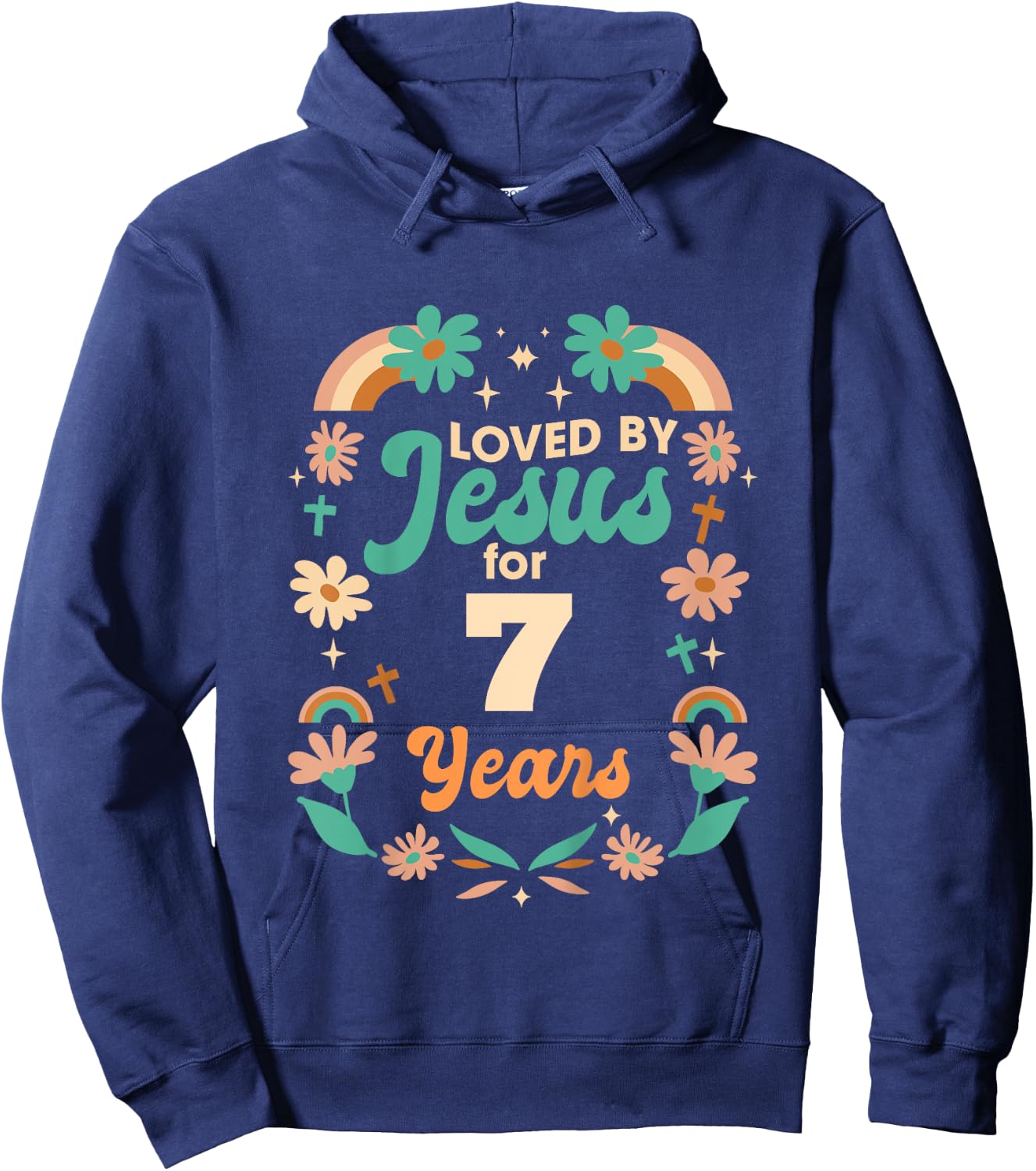 Loved By Jesus For 7 Years 7th Birthday Christian Theme Hoodie - Hoodie | Navy