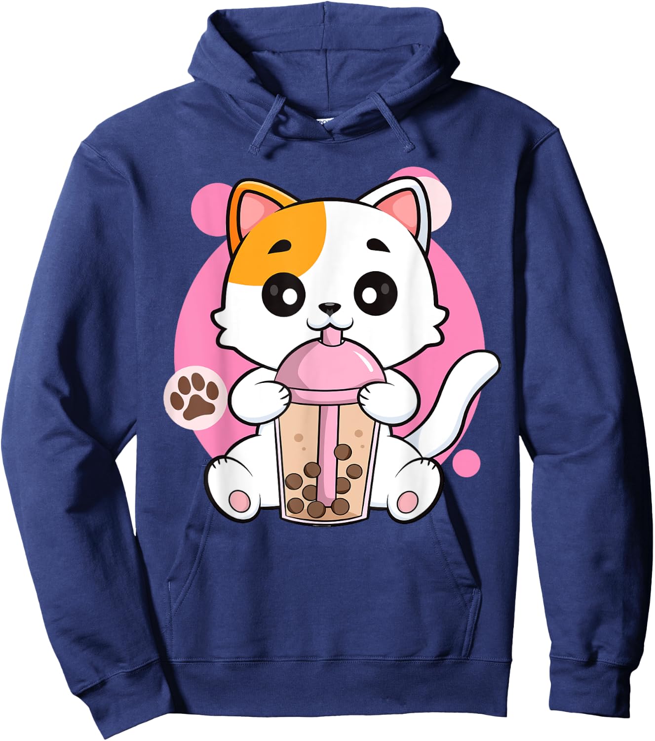 Cute Cat Shirt Boba Tea Anime Japanese Kids Teen Girl Kawaii Hoodie - Hoodie | Navy