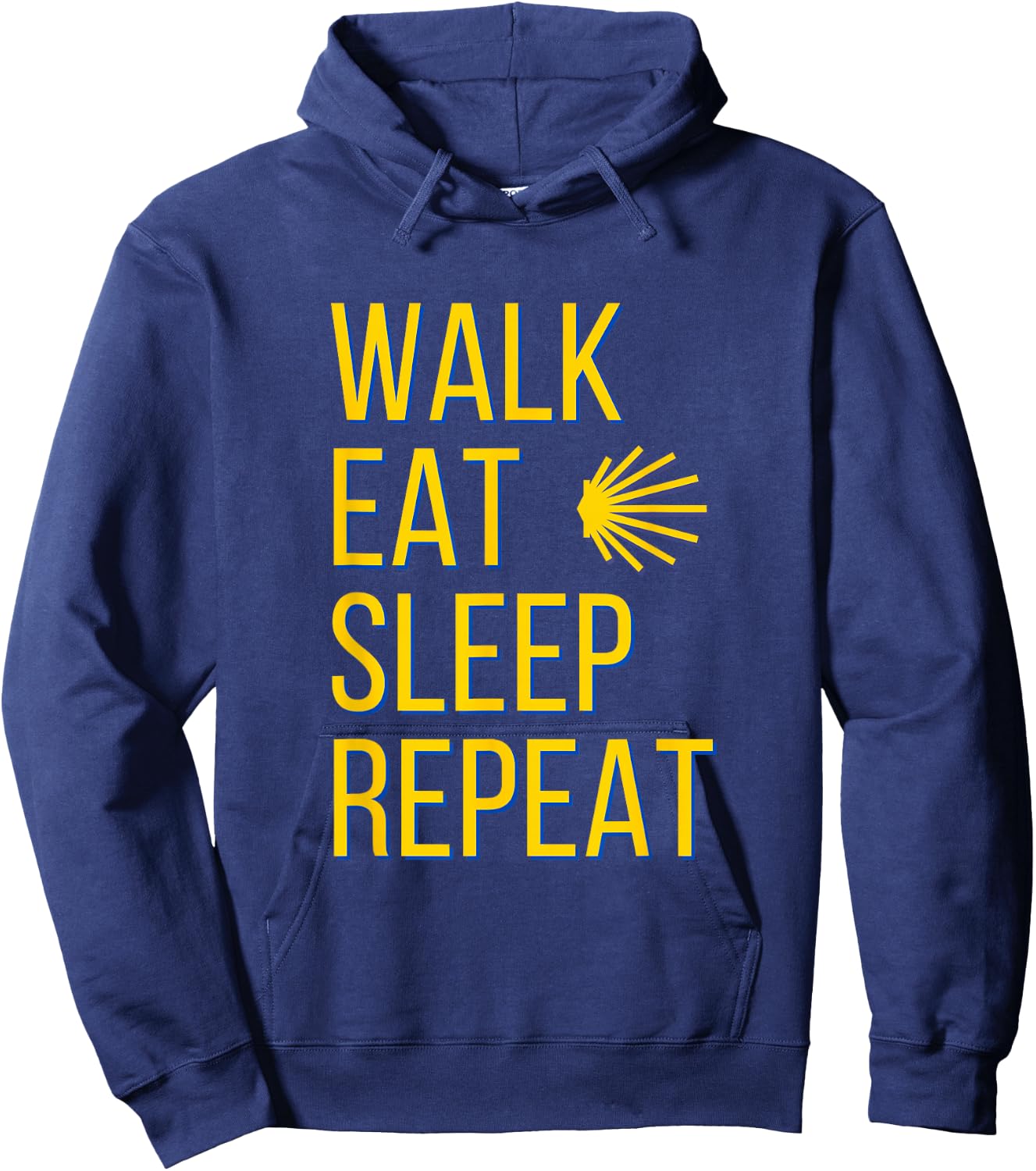 Walk Eat Sleep Repeat Yellow Shell Camino de Santiago Symbol Hoodie - Hoodie | Navy