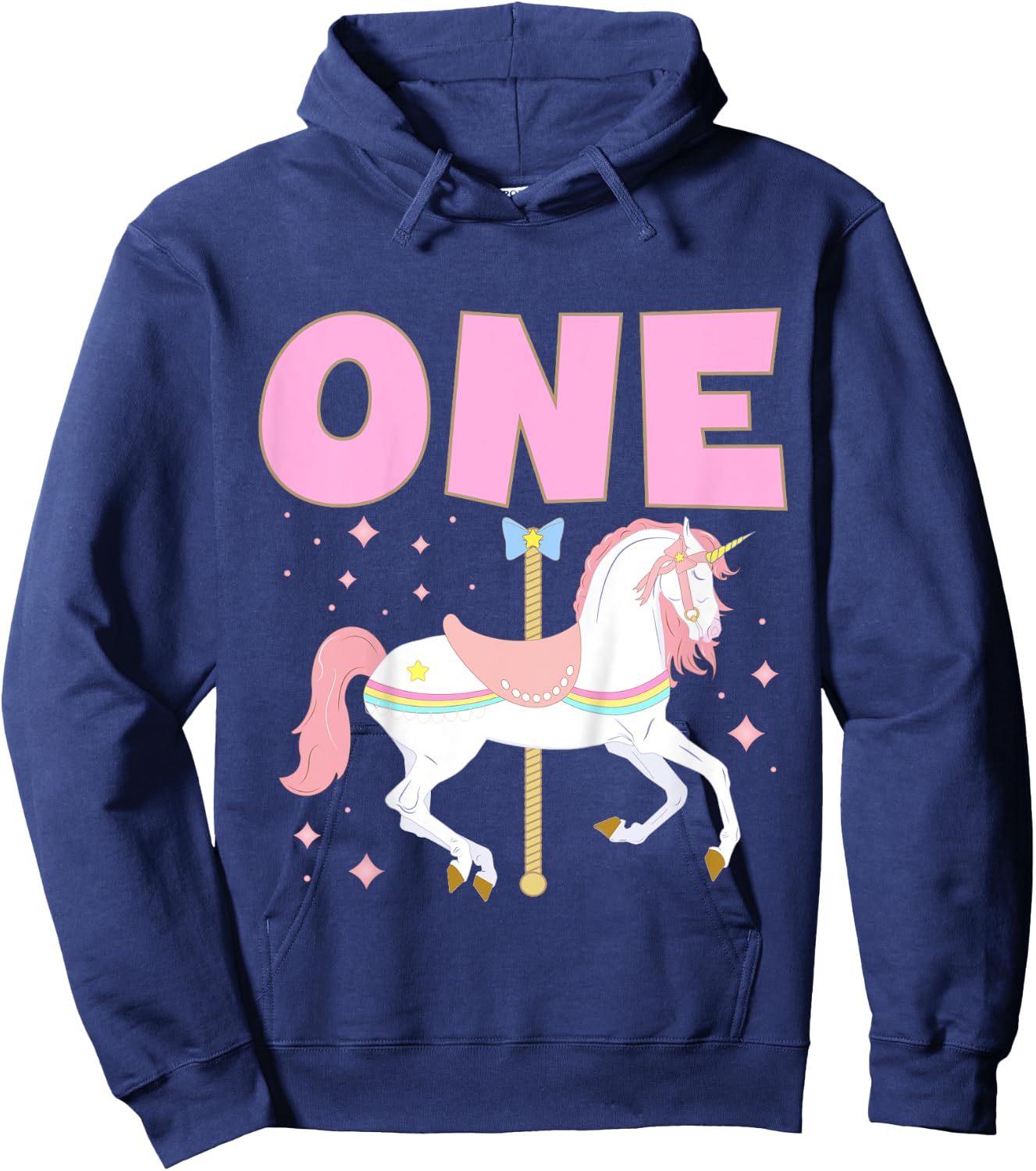 Kids Carousel Party First Birthday Baby Girl One Year Old Unicorn Hoodie - Hoodie | Navy