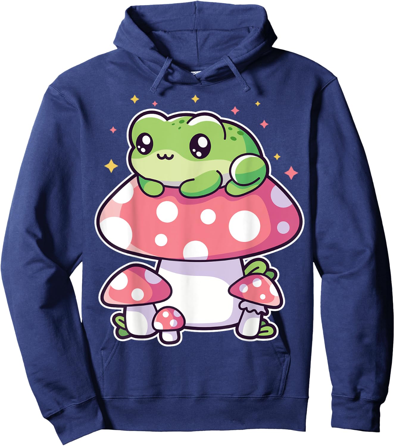 Kawaii Frog Lying On Mushroom Kawaii Anime Frog Lover Outfit Hoodie - Hoodie | Navy