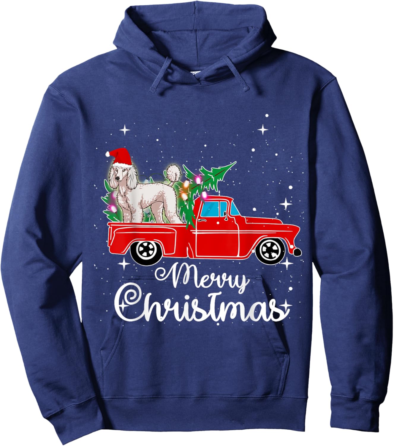 Poodle Dog Red Truck Christmas Tree Lights Merry Xmas Hoodie - Hoodie | Navy