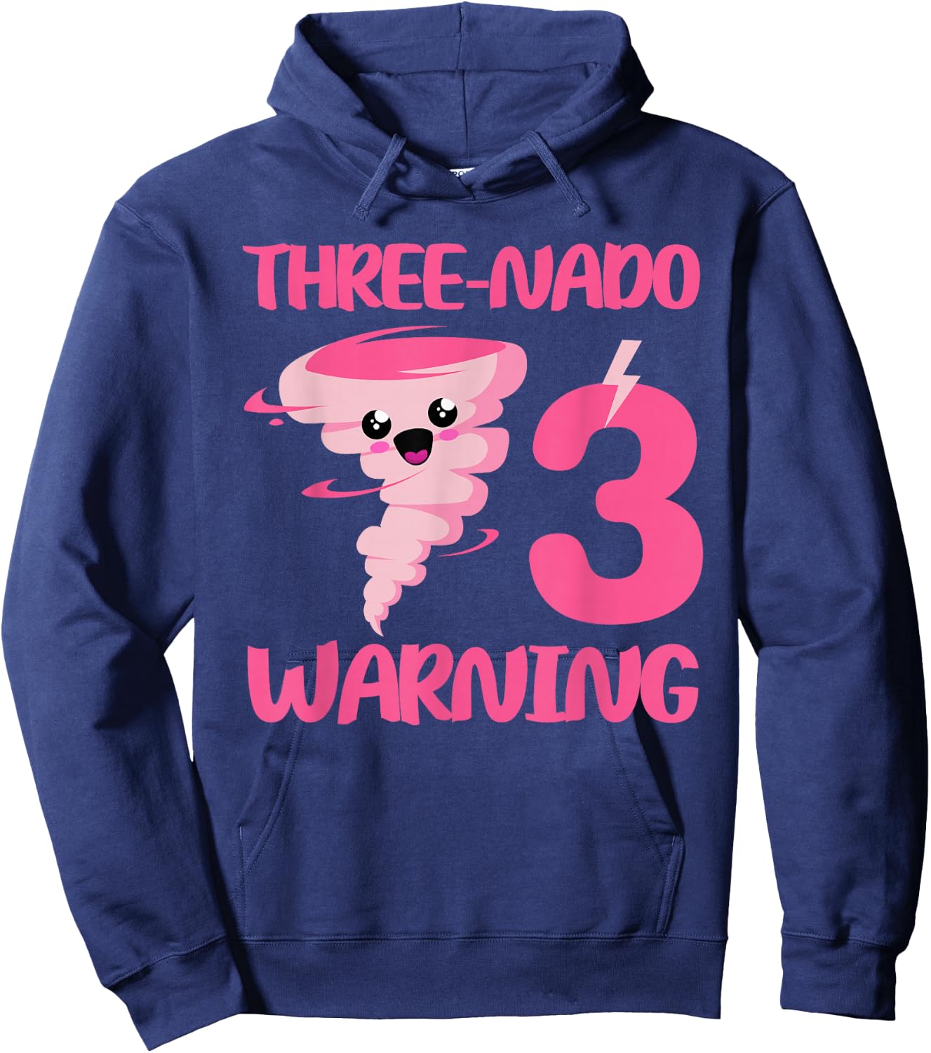 Kids Three-nado Warning 3rd Birthday Pink Tornado Birthday Hoodie - Hoodie | Navy