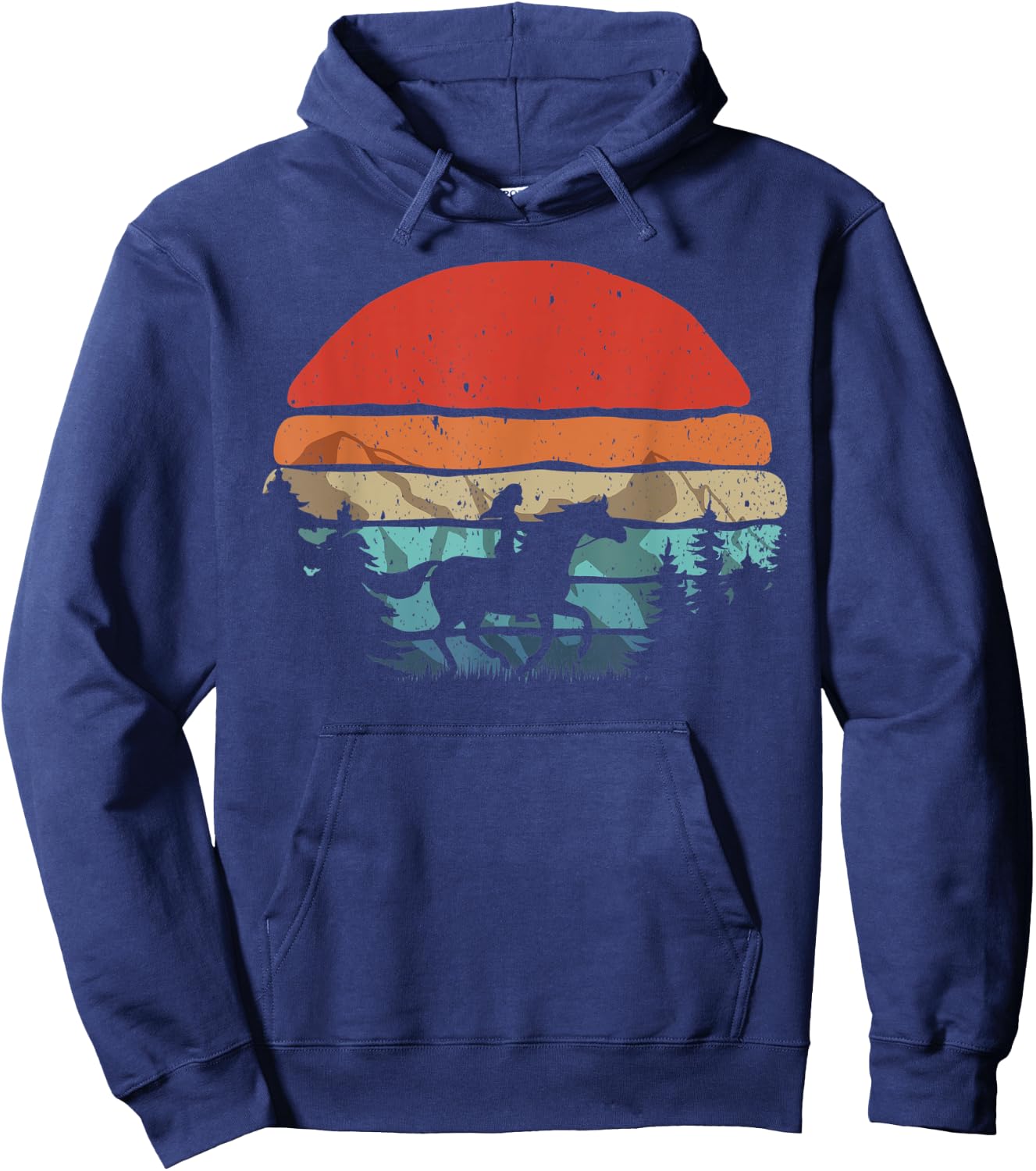 Retro Horse Riding Cowgirl Mountains Sunset Vintage Hoodie - Hoodie | Navy