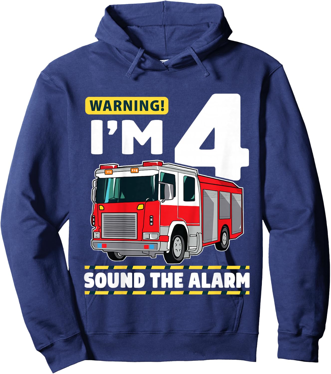 Kids Fire Truck 4 Year Old Firefighter 4th Birthday Boy Four Hoodie - Hoodie | Navy