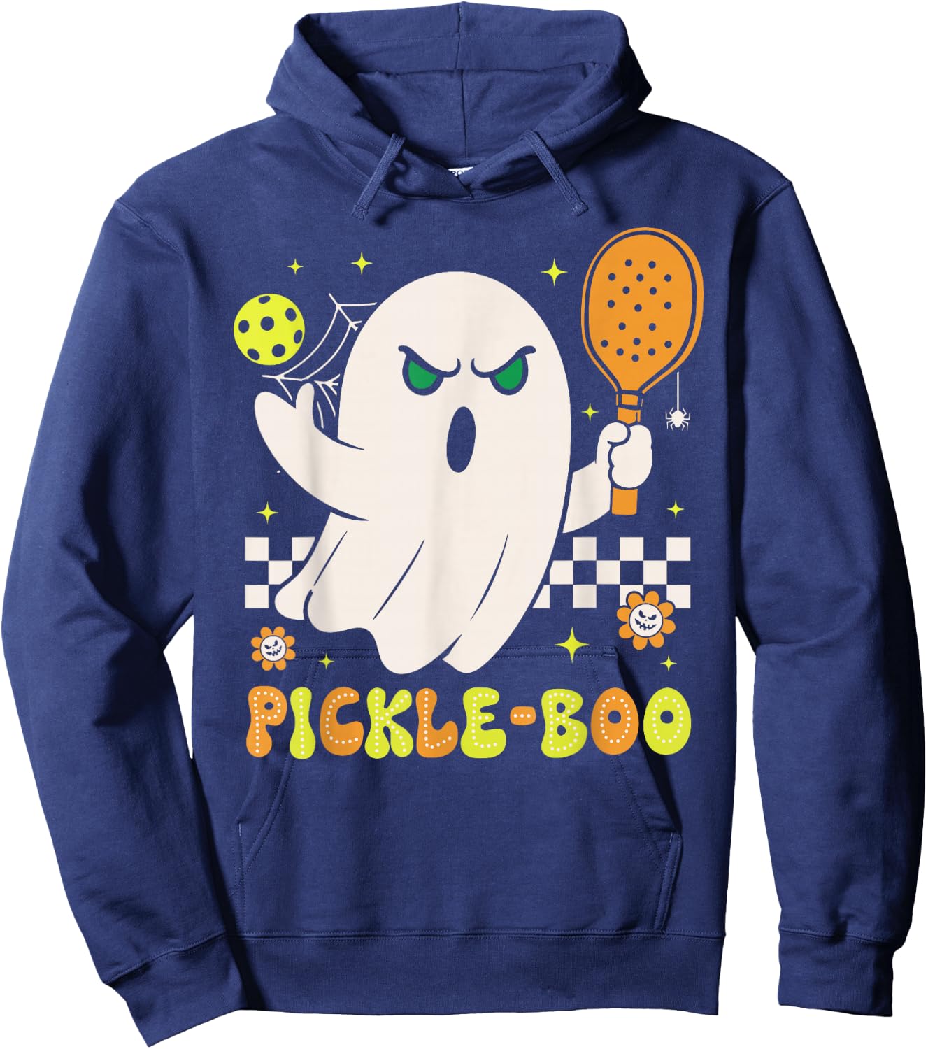 Groovy Halloween Pickleball Pickle Boo Ghost Men Women Kids Hoodie - Hoodie | Navy