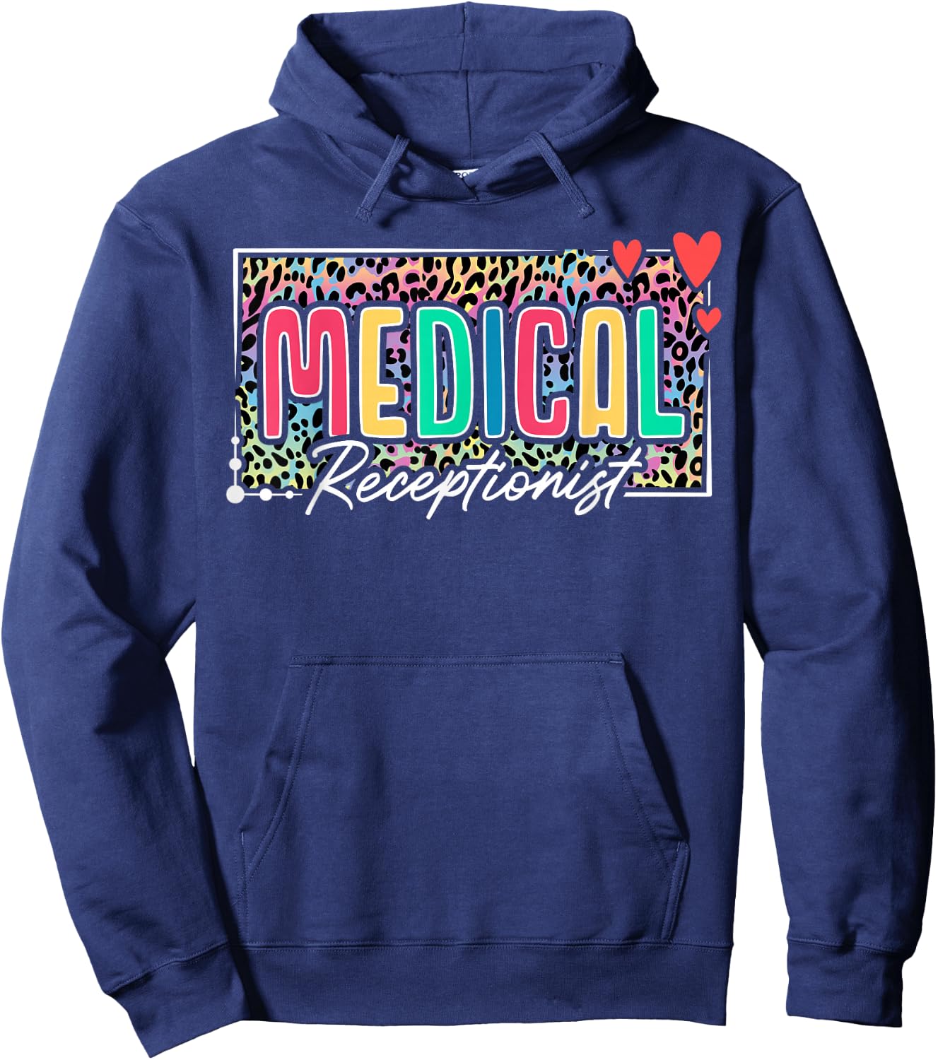 Medical Receptionist Heart Leopard Hoodie - Hoodie | Navy