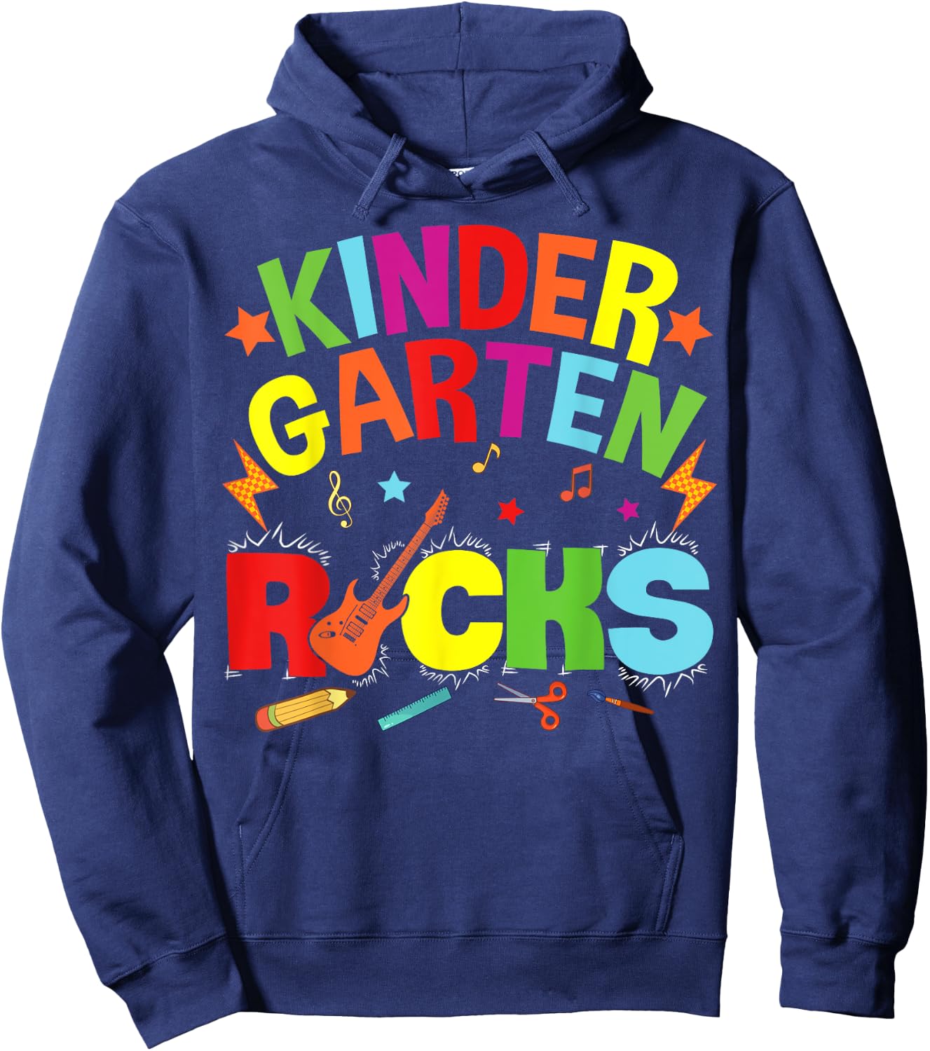 Hello Kindergarten Rocks Teacher Team Vibes Rockstar Hoodie - Hoodie | Navy