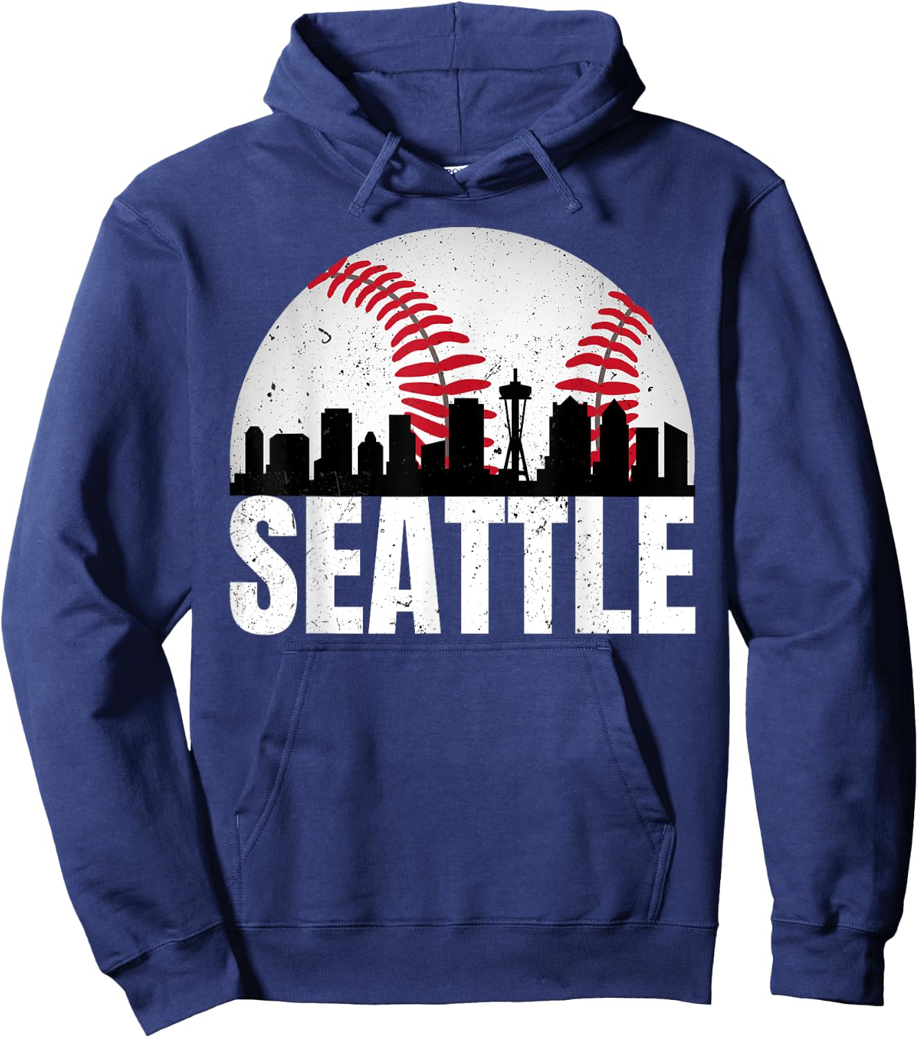 Vintage Seattle Skyline Baseball Retro Cityscap Washington Hoodie - Hoodie | Navy