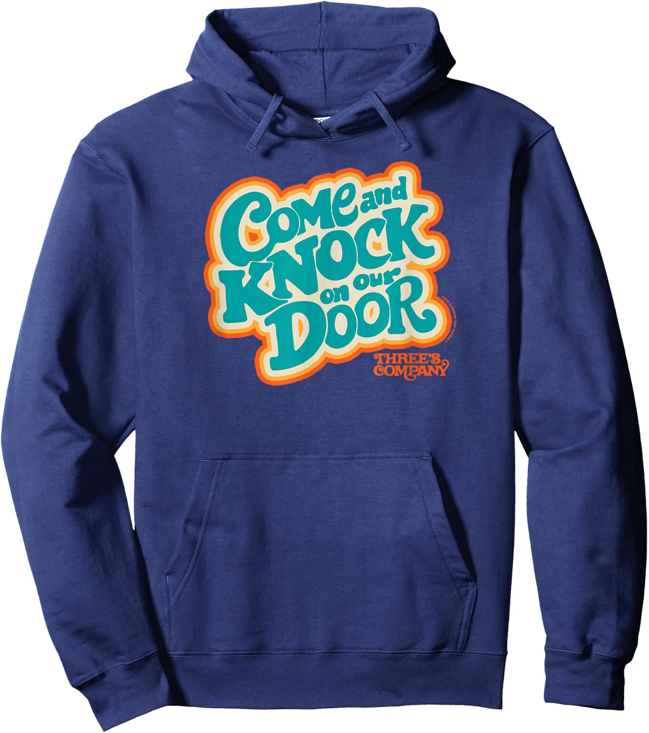 Three's Company Come And Knock On Our Door Retro Typography Hoodie - Hoodie | Navy