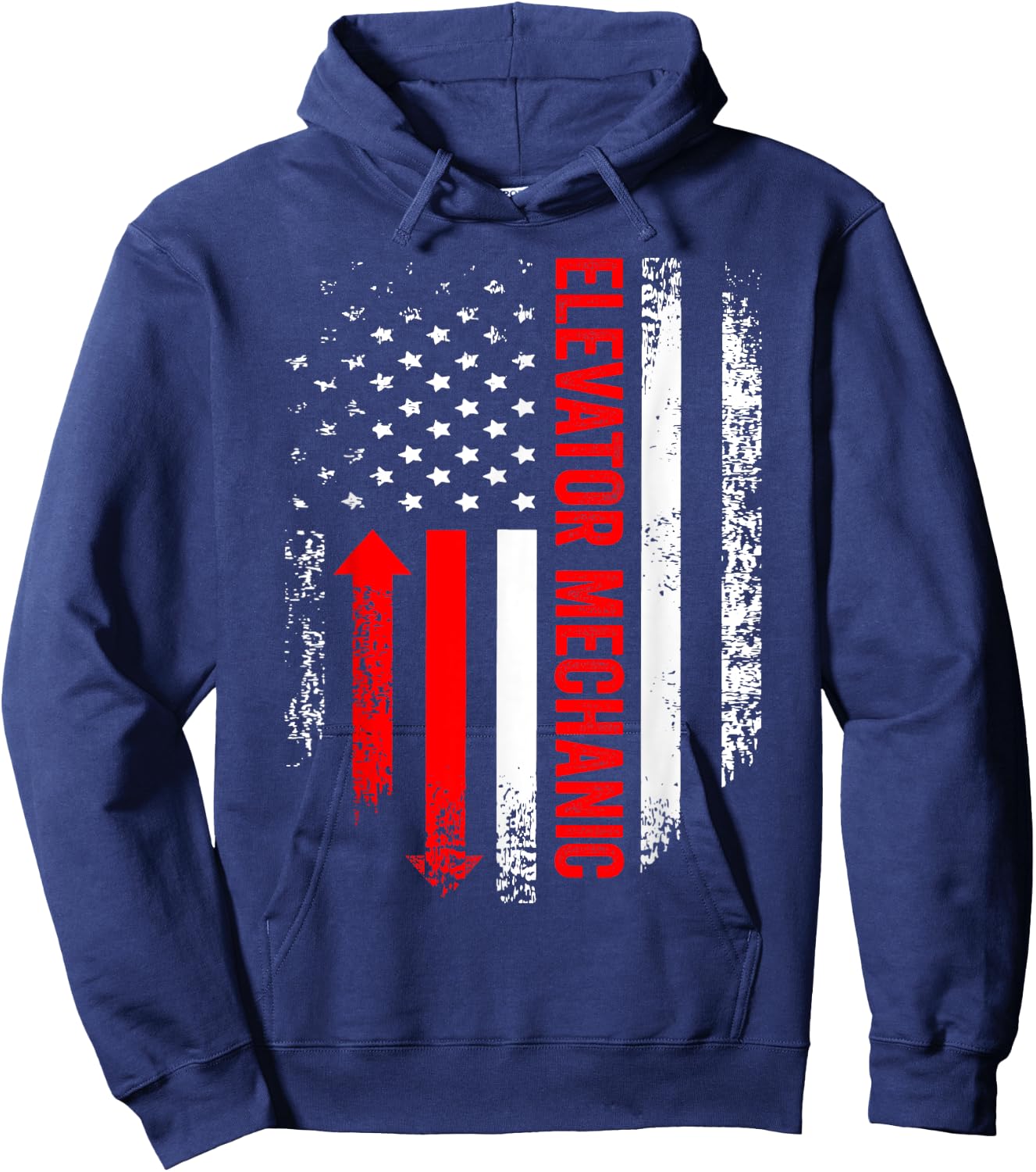 Elevator Mechanic USA Flag Repairman Technician Hoodie - Hoodie | Navy