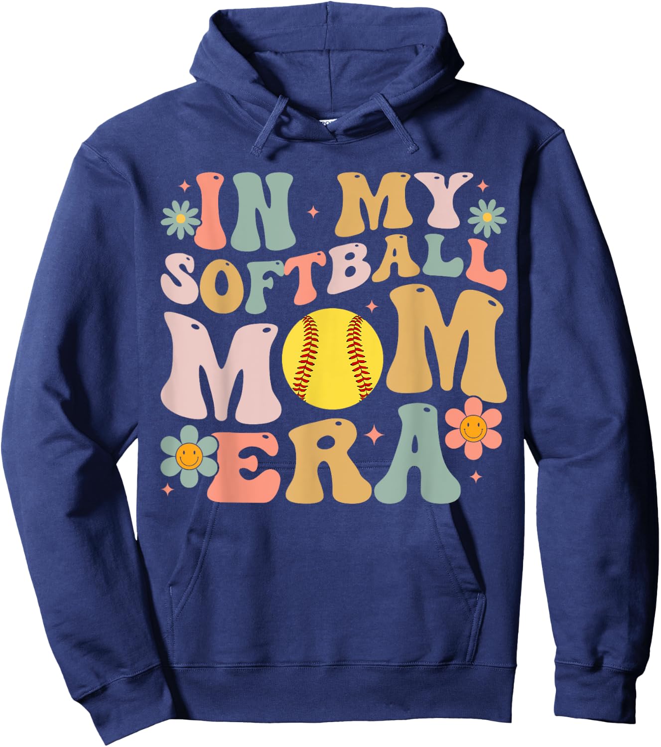 In My Softball Mom Era Groovy Softball Mama for Mothers Day Hoodie - Hoodie | Navy