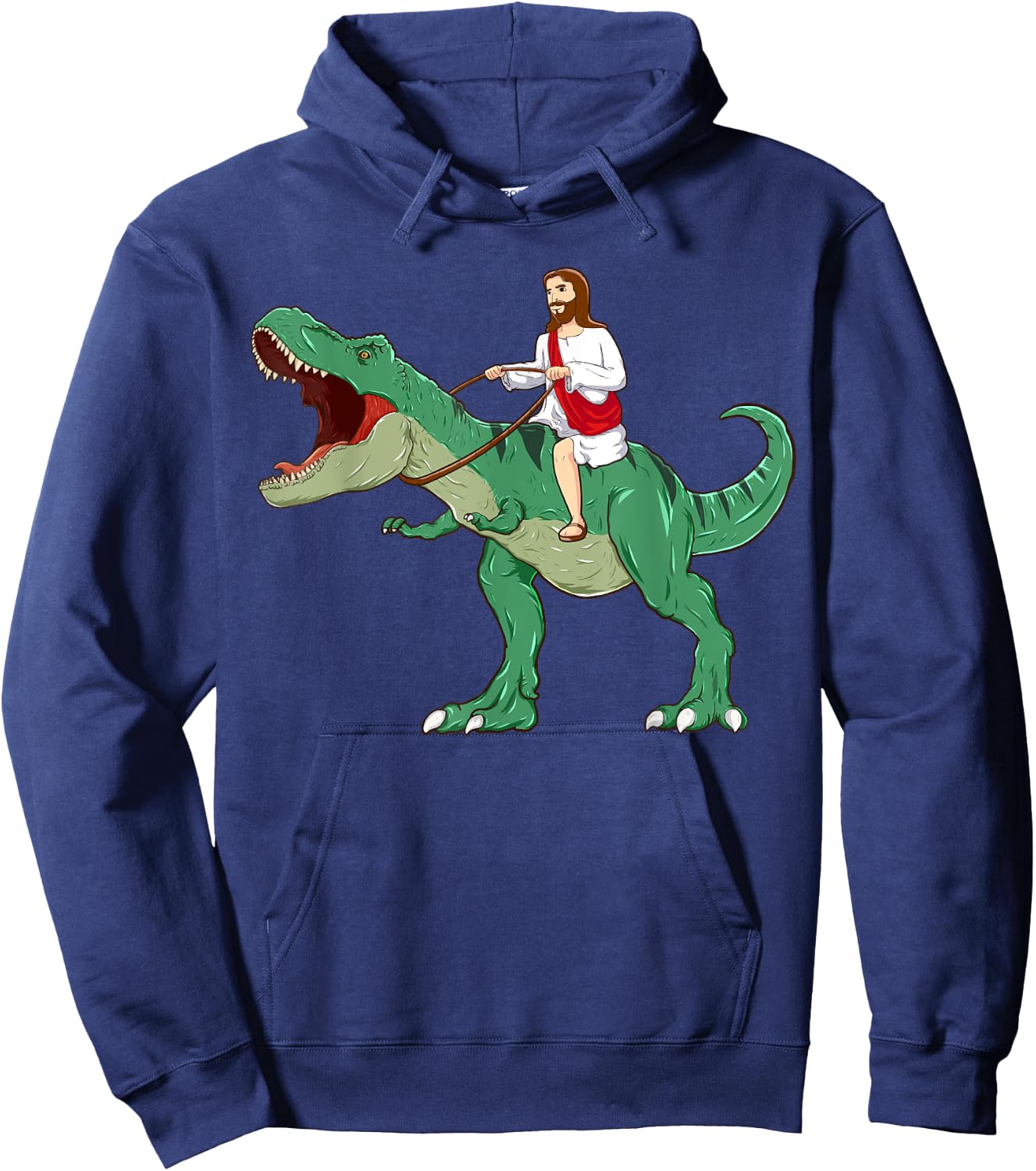 Funny Parody Jesus Riding Dinosaur Meme Dino Lover Believer Hoodie - Hoodie | Navy