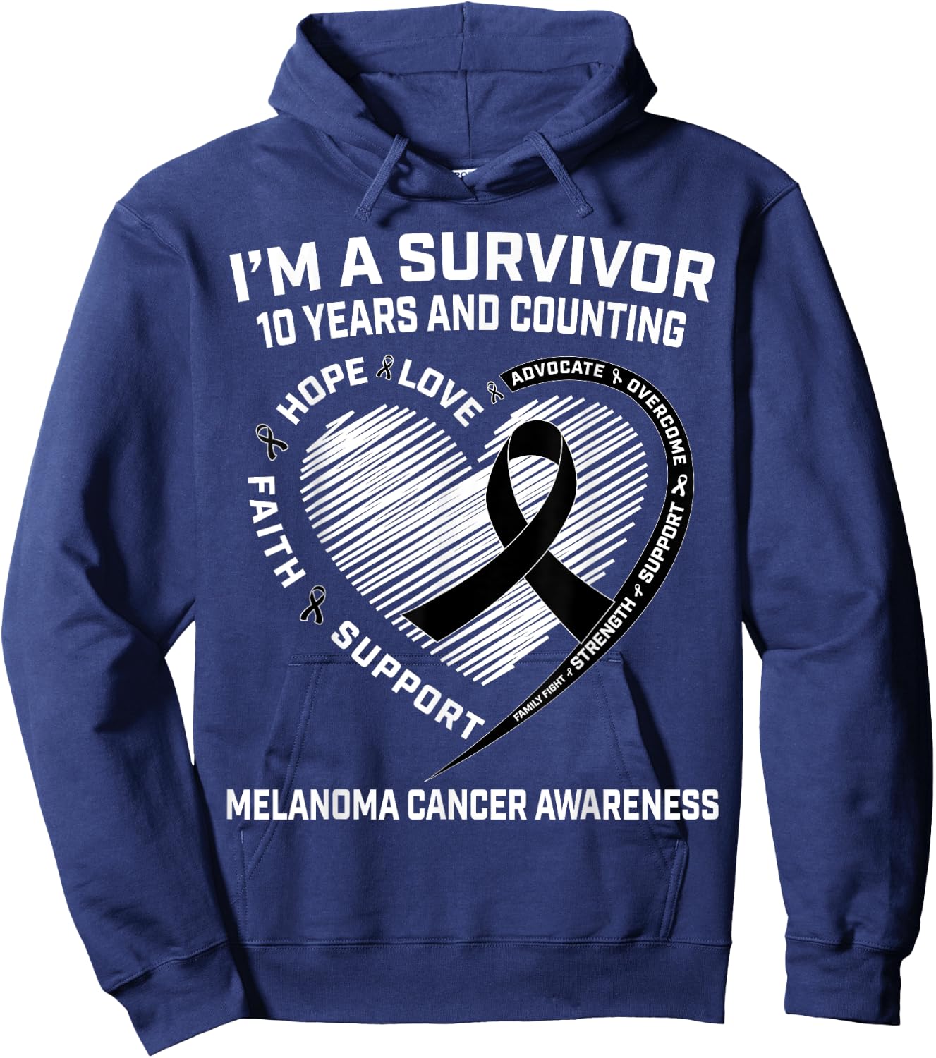 Melanoma Cancer Survivor Gifts Skin Cancer 10 Year Survivor Hoodie - Hoodie | Navy