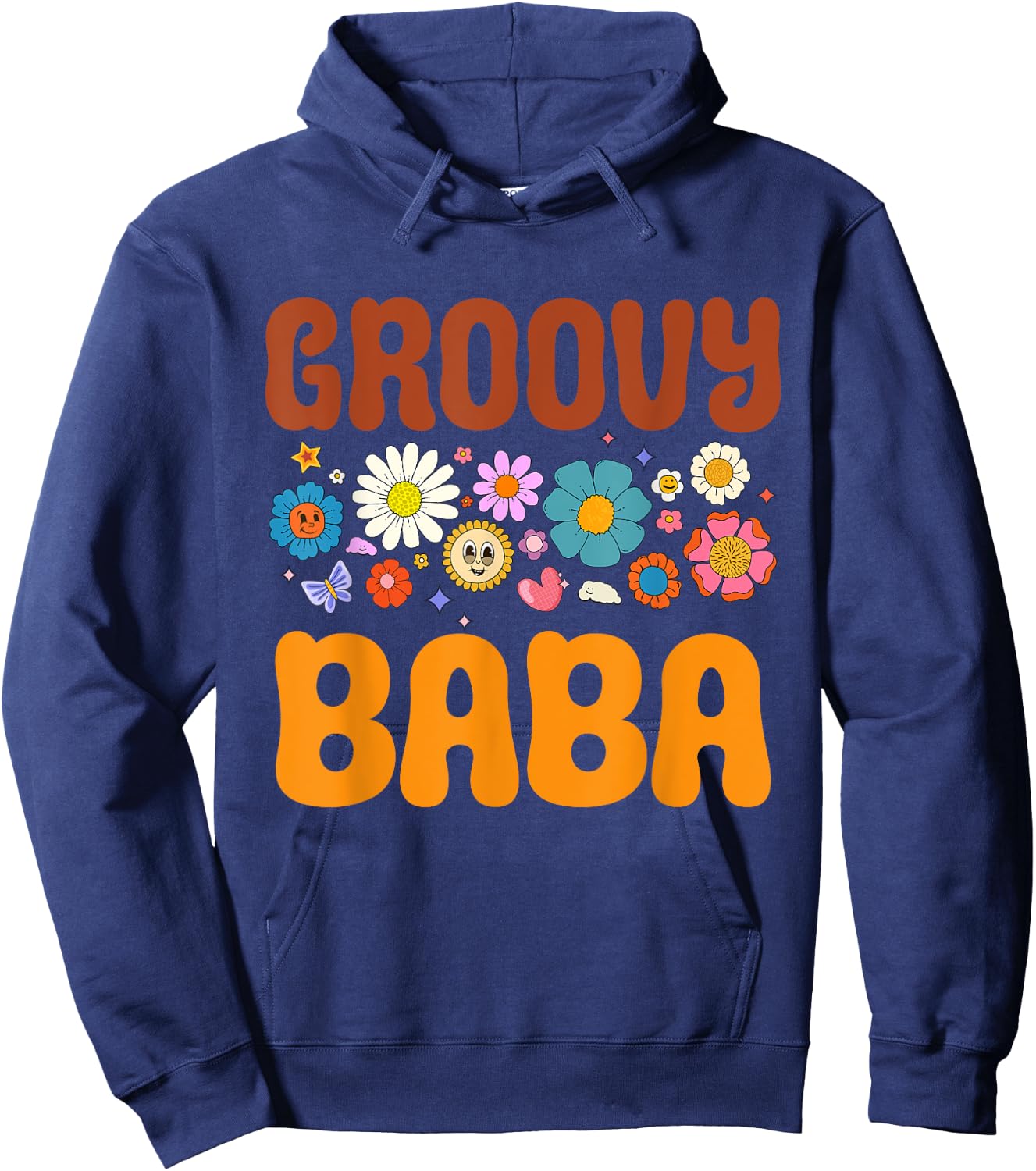 Retro Groovy Baba Father's Day Hippie Flowers Dad Grandpa Hoodie - Hoodie | Navy