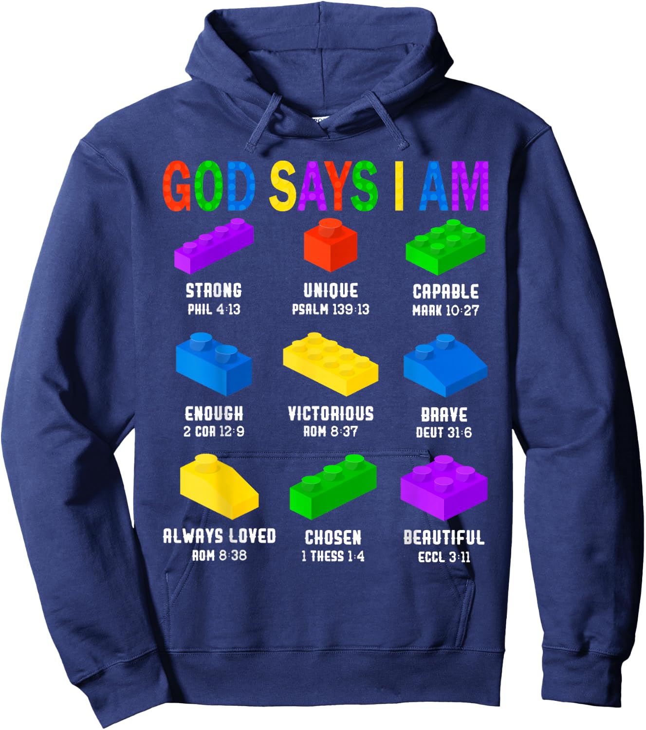God Says I Am Building Brick Builder Block Boys Christian Hoodie - Hoodie | Navy