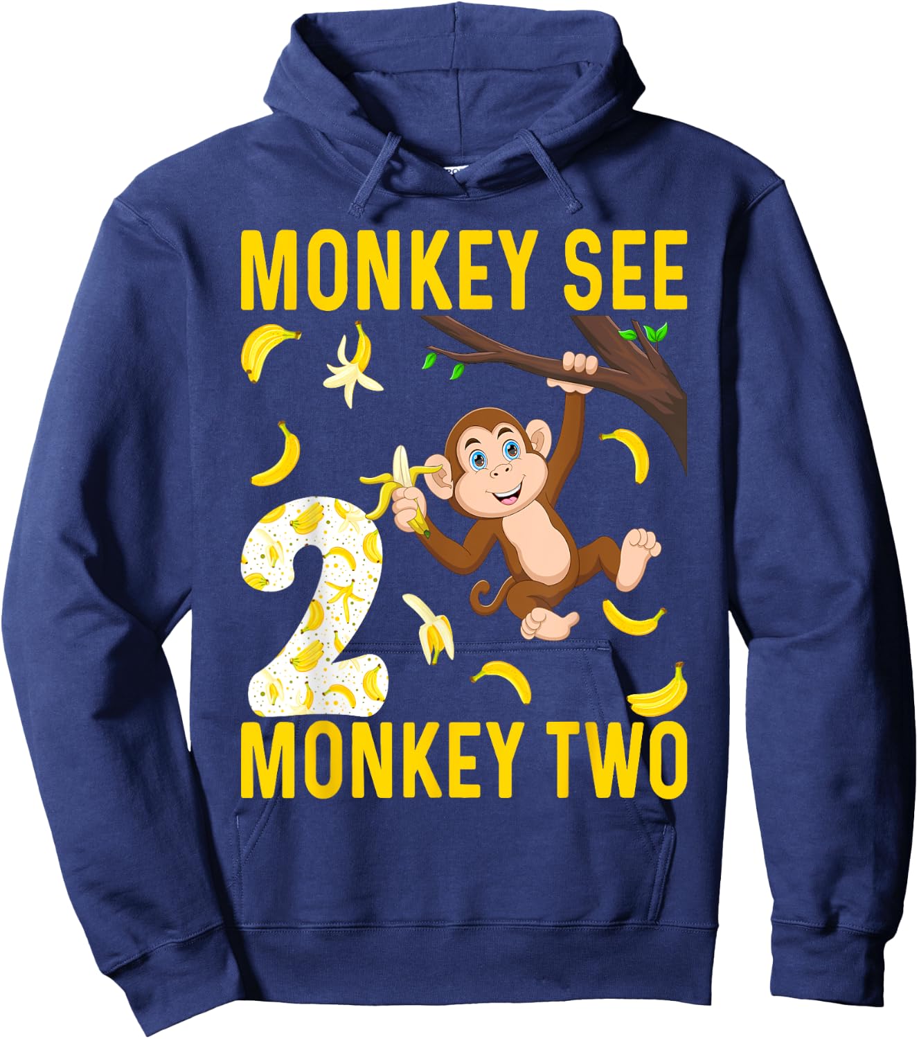 Kids 2 Years Old Monkey Party Themes 2nd Birthday Hoodie - Hoodie | Navy