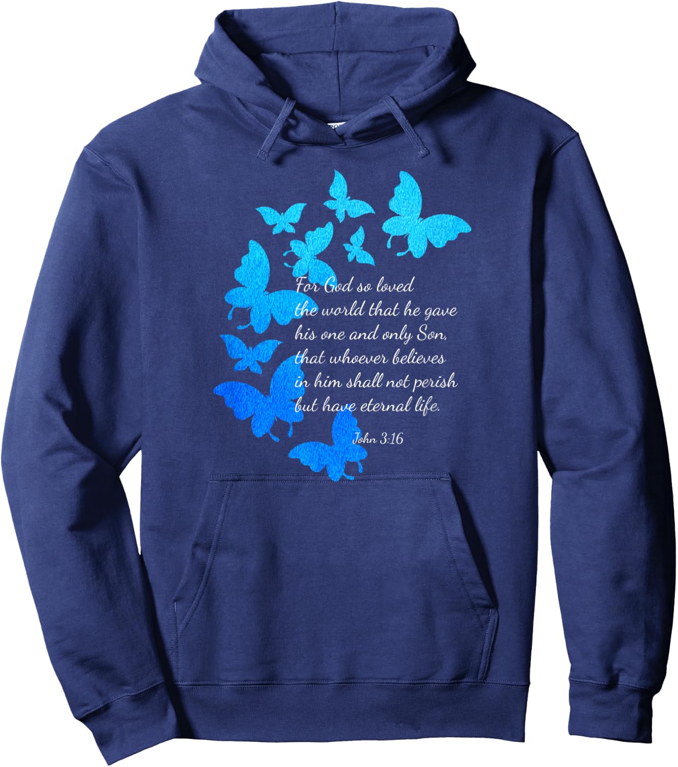 John 3:16 Christian Bible Verse Graphic Design Hoodie - Hoodie | Navy