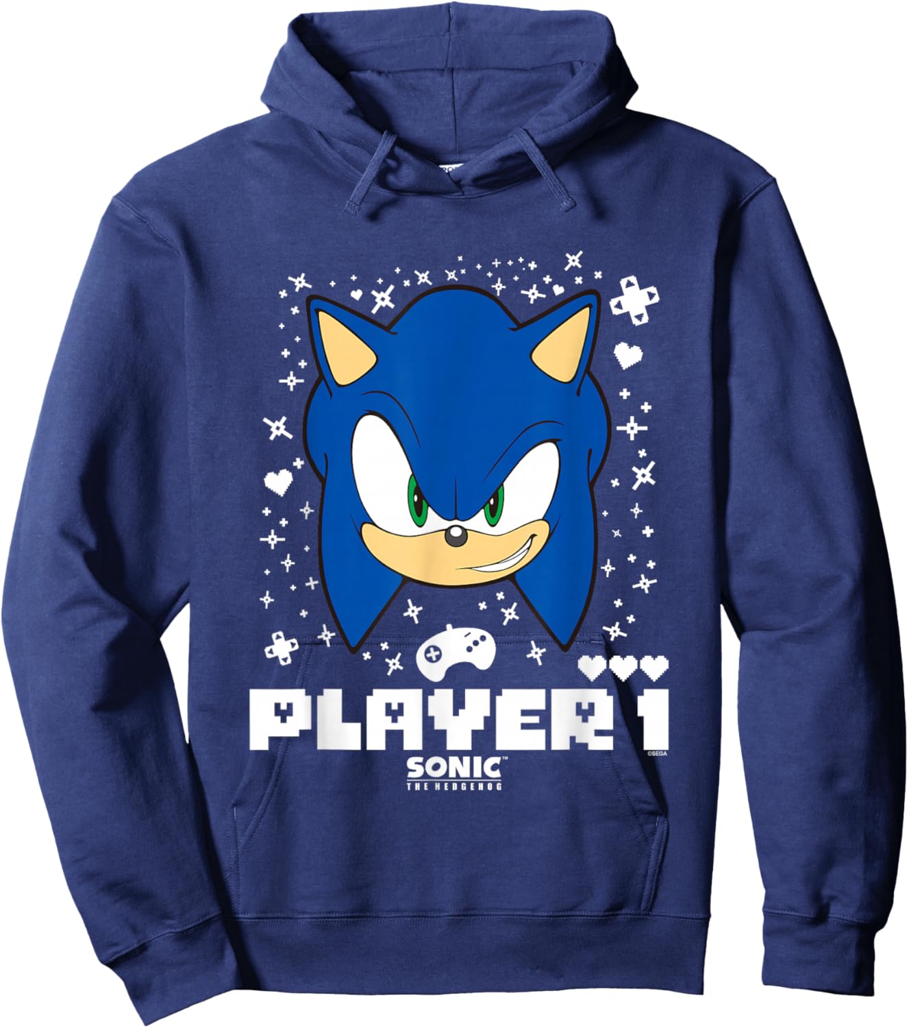 Sonic The Hedgehog Valentine's Day Player 1 Sonic Big Face Hoodie - Hoodie | Navy