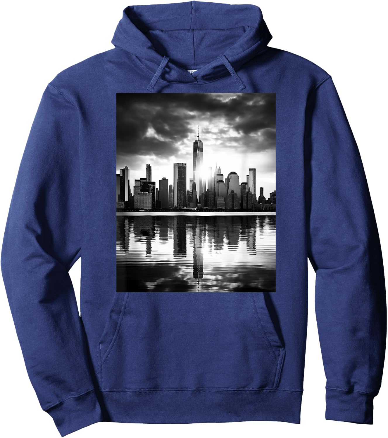 Black & White Photo of a city with a Reflection Photography Hoodie - Hoodie | Navy