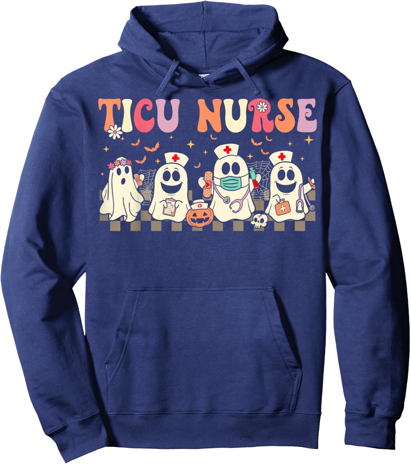 TICU Boo Crew Nurse Ghost Trauma ICU Nurse Halloween Hoodie - Hoodie | Navy