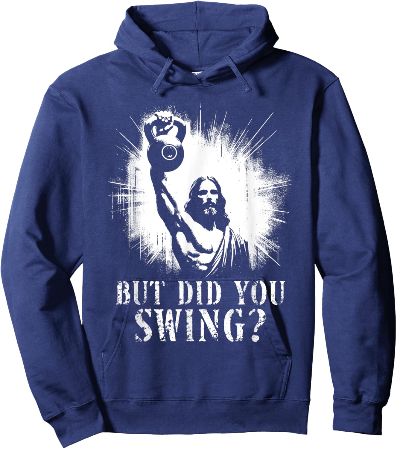 But Did You Swing - Funny Jesus Kettlebell Weightlifting Hoodie - Hoodie | Navy