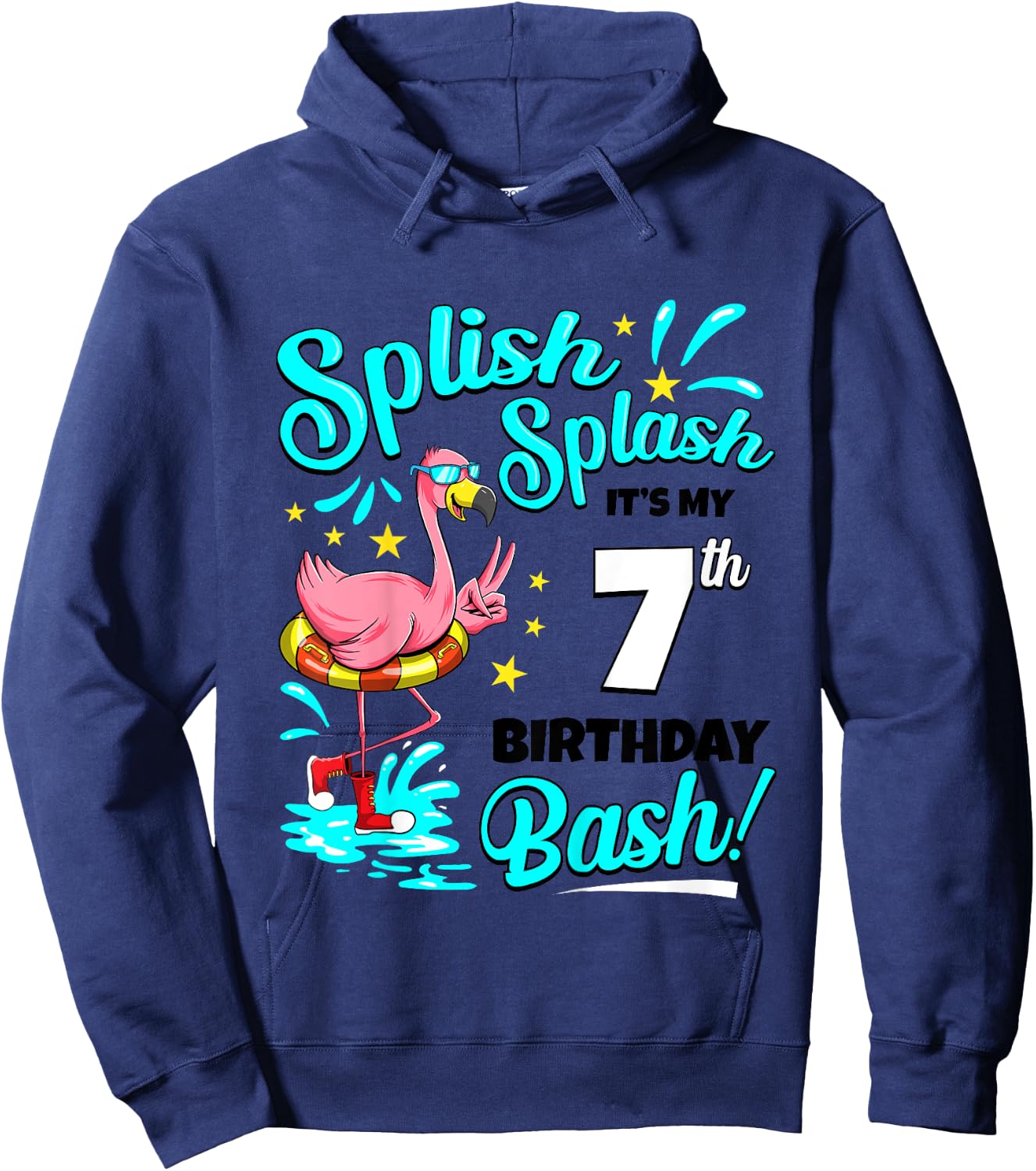 7th Birthday Flamingo 7 Years Old Pool Party Summer Girls Kids Hoodie - Hoodie | Navy
