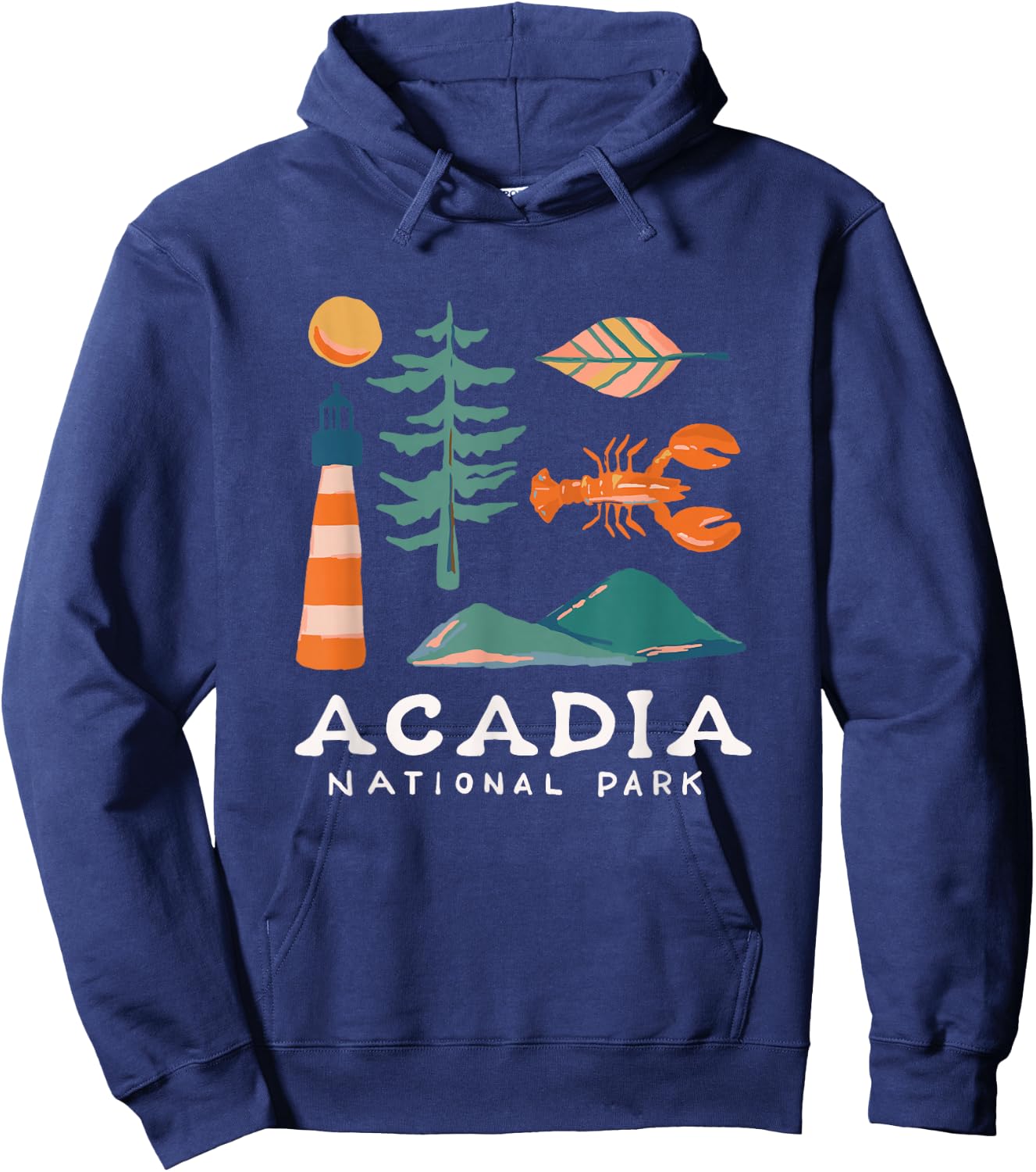 Acadia National Park Travel Icons Maine Vacation Souvenir Hoodie - Hoodie | Navy