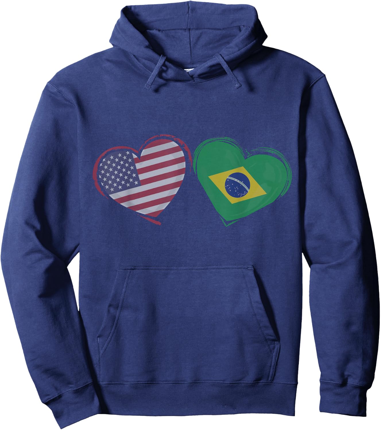 USA Brazil Flag Heart Valentines Day Brazilian American Hoodie - Hoodie | Navy
