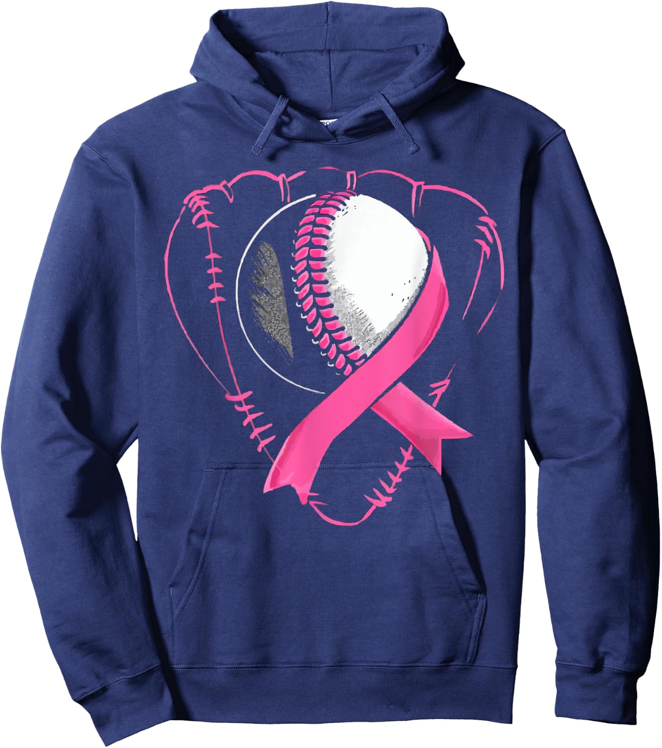 Baseball Breast Cancer Awareness Month Pink Ribbon Hoodie - Hoodie | Navy