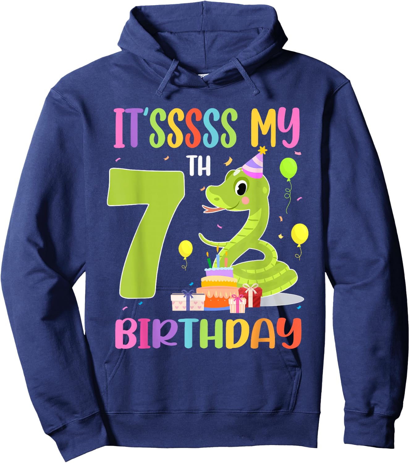 It's My 7th Birthday Snake 7 Years Old Birthday Hoodie - Hoodie | Navy
