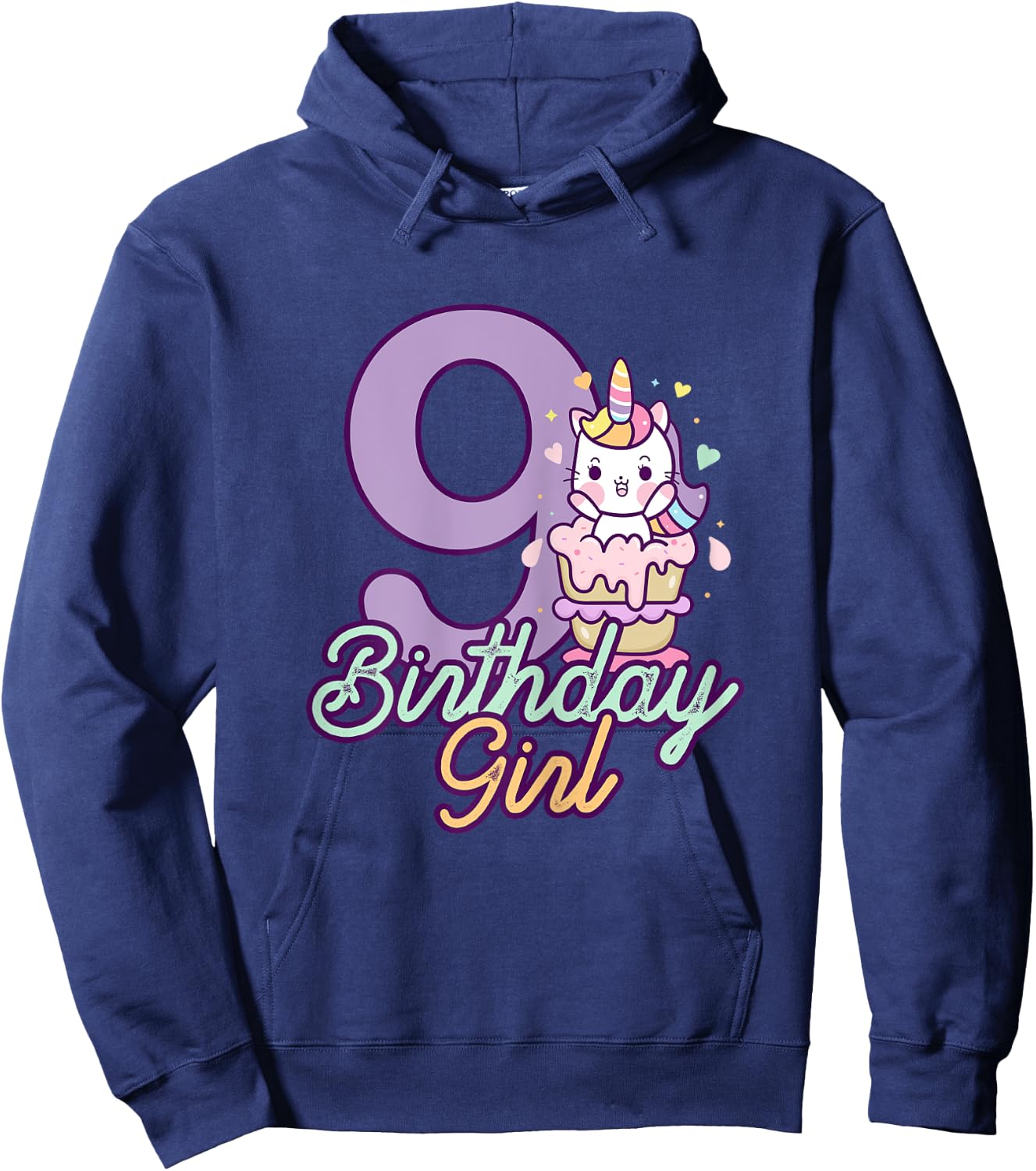 9 Years Old Birthday Girl Gifts Unicorn 9th Birthday Hoodie - Hoodie | Navy