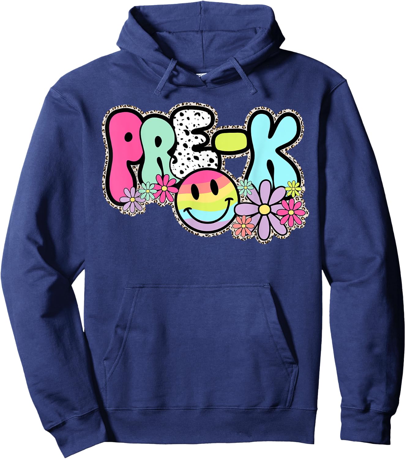 Pre-K Smile Face Retro Back To School Teacher Student Women Kids Hoodie - Hoodie | Navy