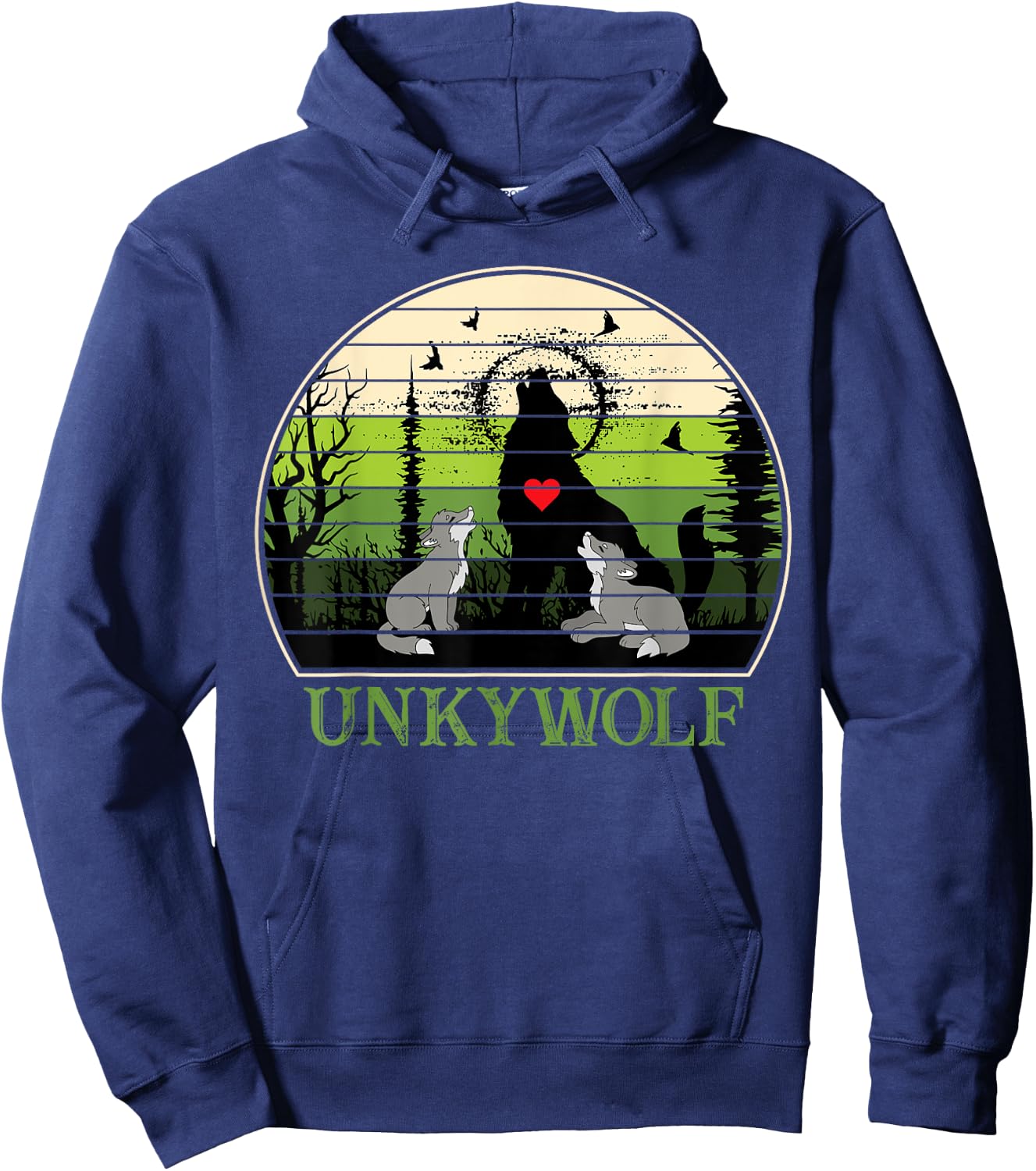 Retro Vintage Sunset Unky Wolf Fathers Day Uncle Wolf Hoodie - Hoodie | Navy