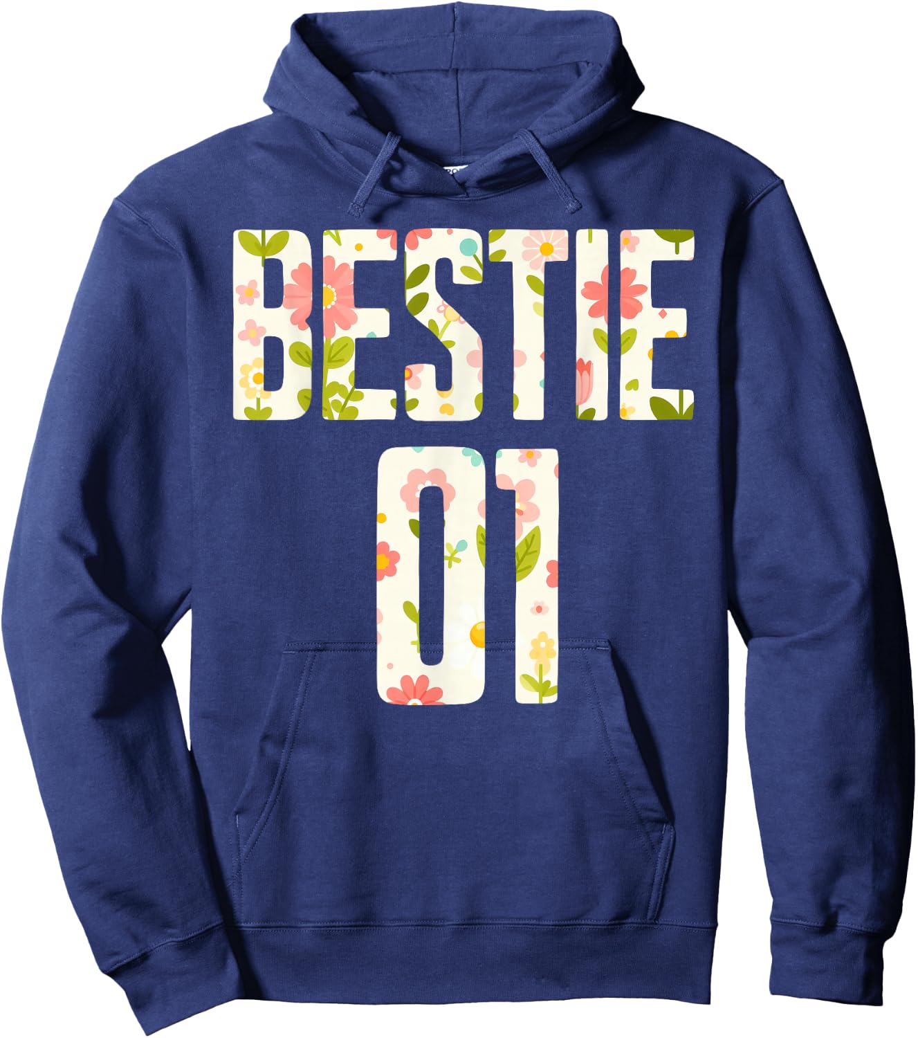 Bestie 1 Bestie 2 Matching Best Retro Flower Twinning Friend Hoodie - Hoodie | Navy