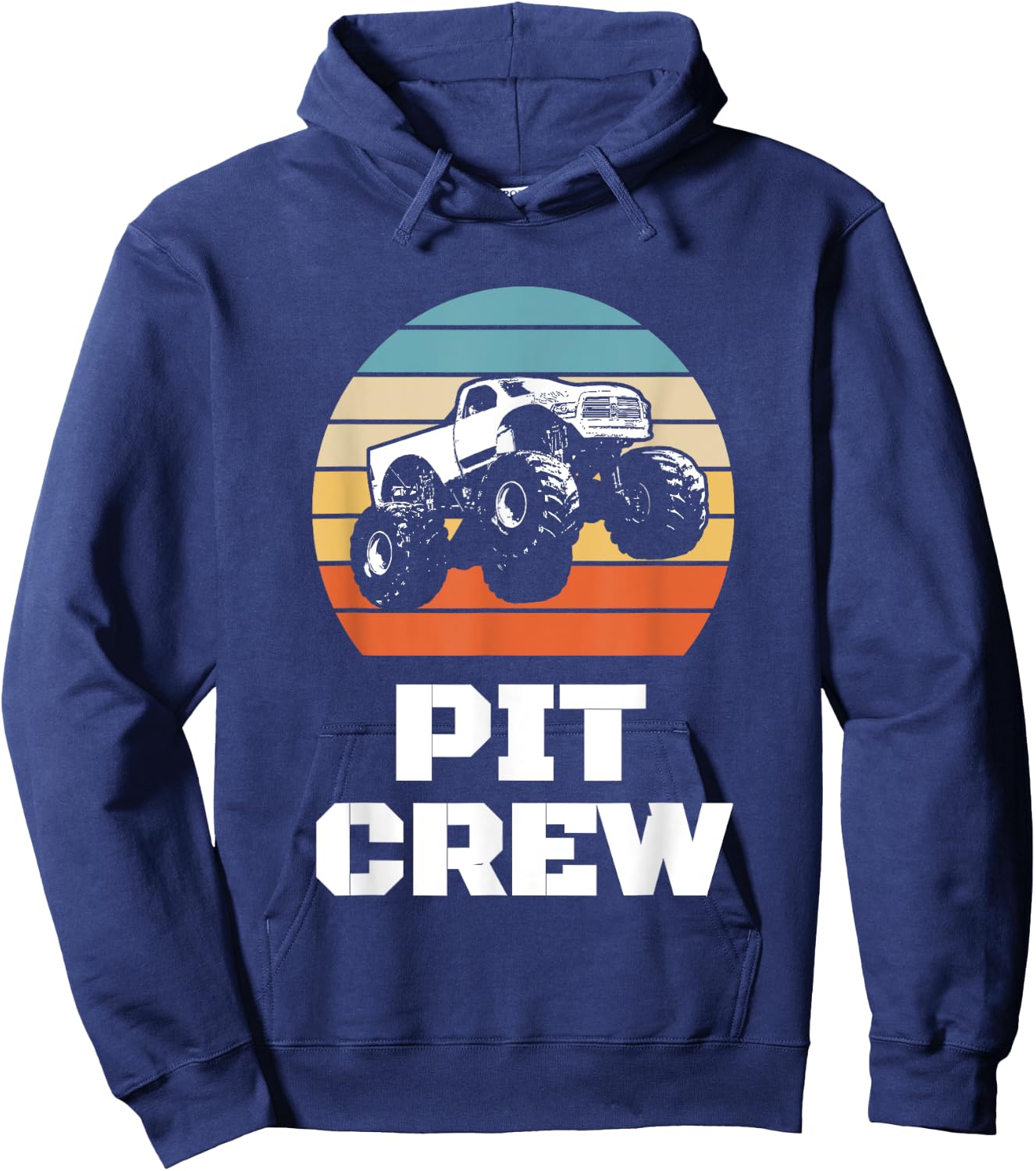 Pit Crew Monster Trucks Happy Sunset Retro Theme Hoodie - Hoodie | Navy