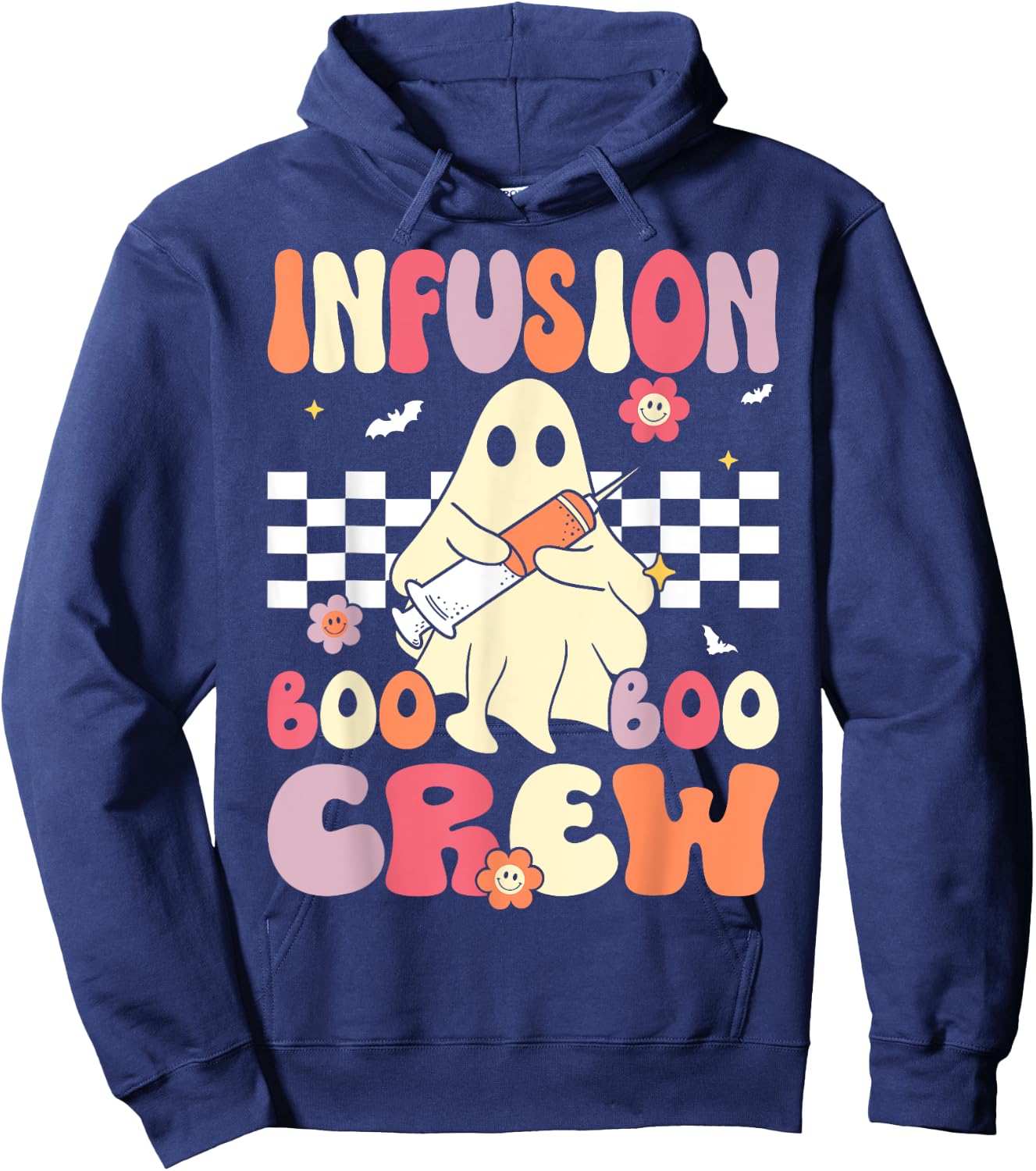 Infusion Nurse Boo Crew Groovy Retro Nurse Halloween Hoodie - Hoodie | Navy