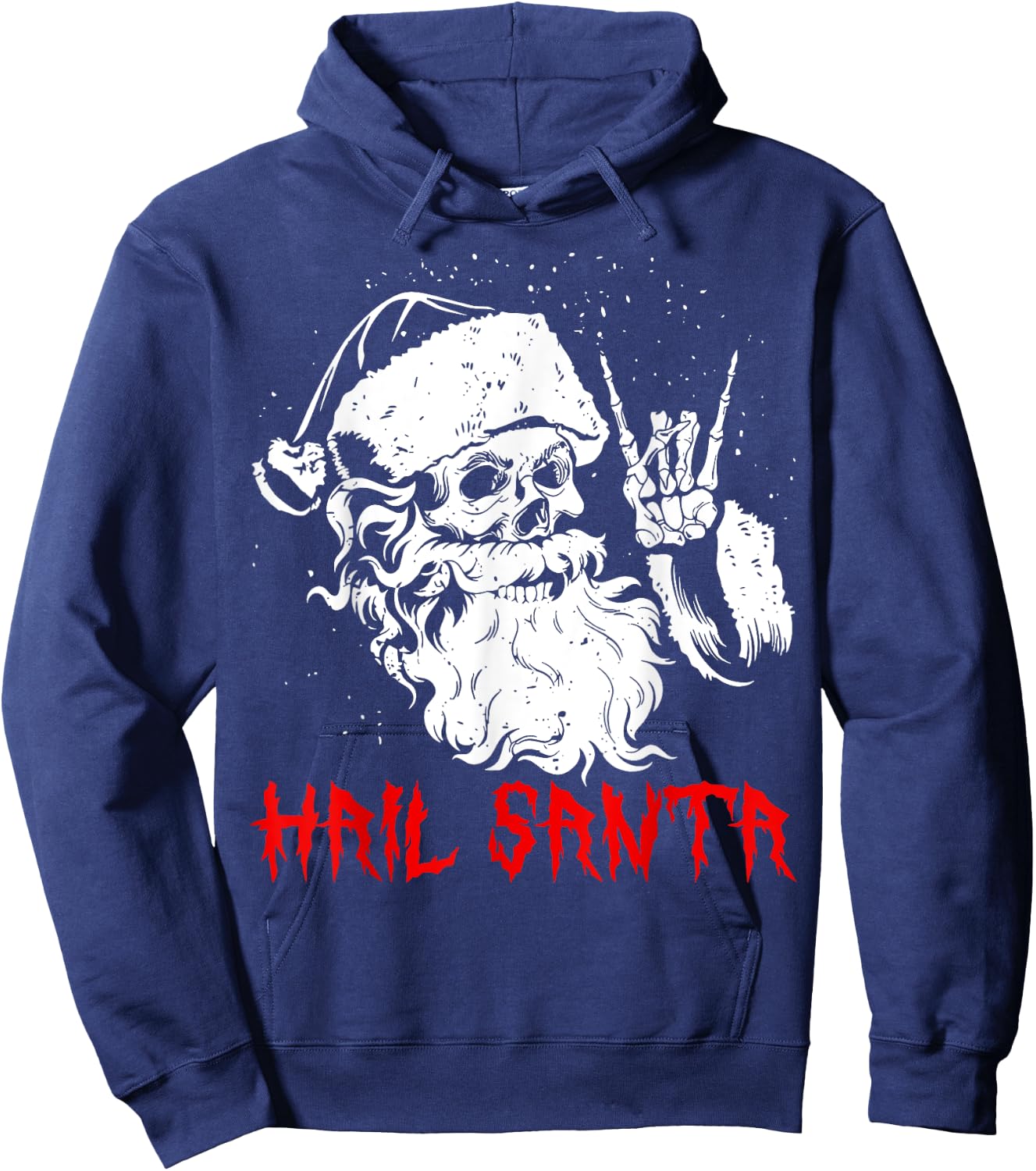 Hail Santa Funny Christmas Pajamas Heavy Metal Xmas Holiday Hoodie - Hoodie | Navy