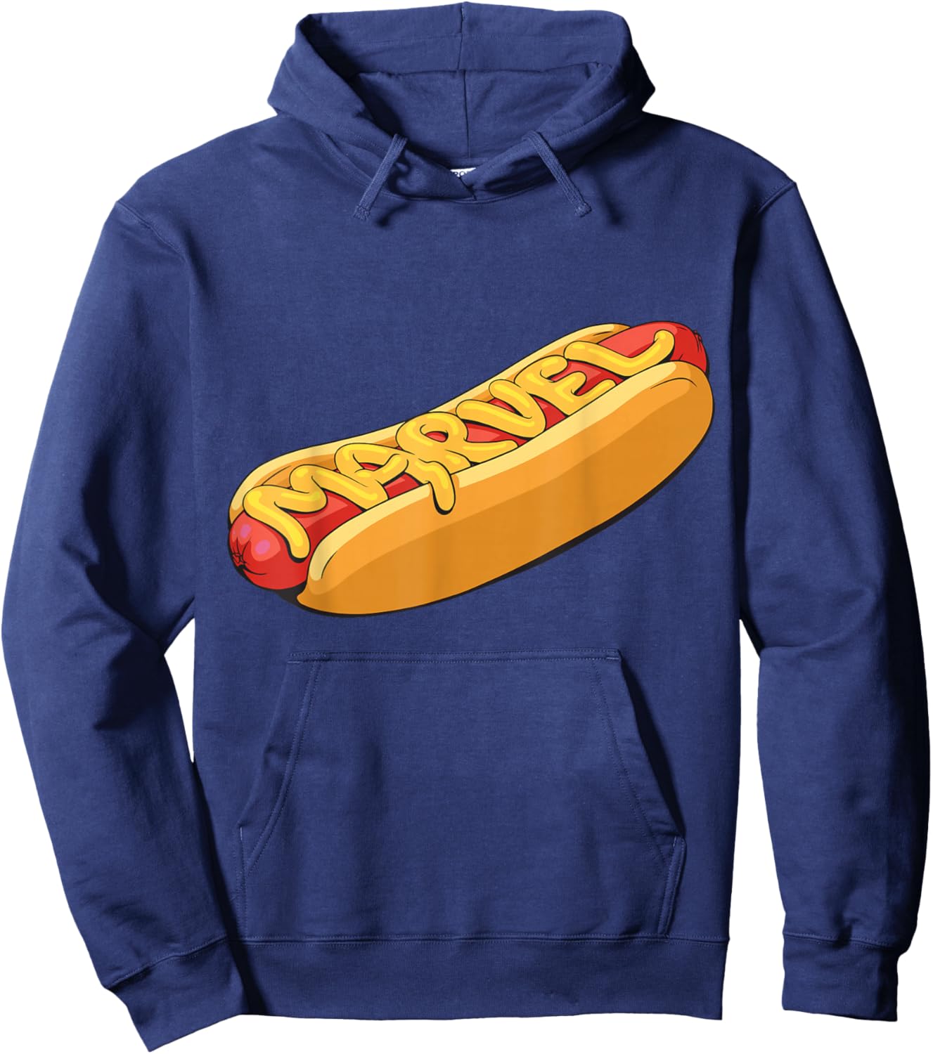 Marvel Menu Funny Super Hero Snack Foods Hot Dog Marvel Logo Hoodie - Hoodie | Navy
