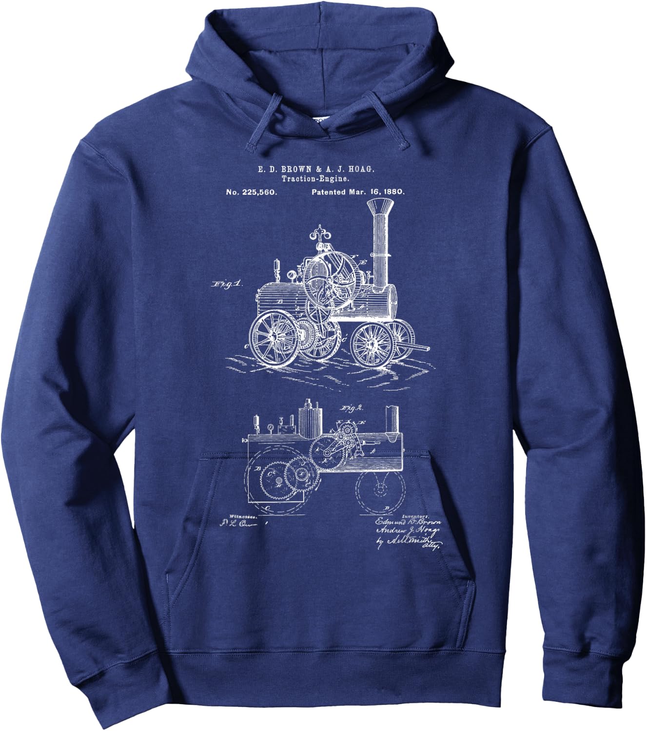 Vintage Patent Print 1880 Steam Traction Engine Tractor Hoodie - Hoodie | Navy