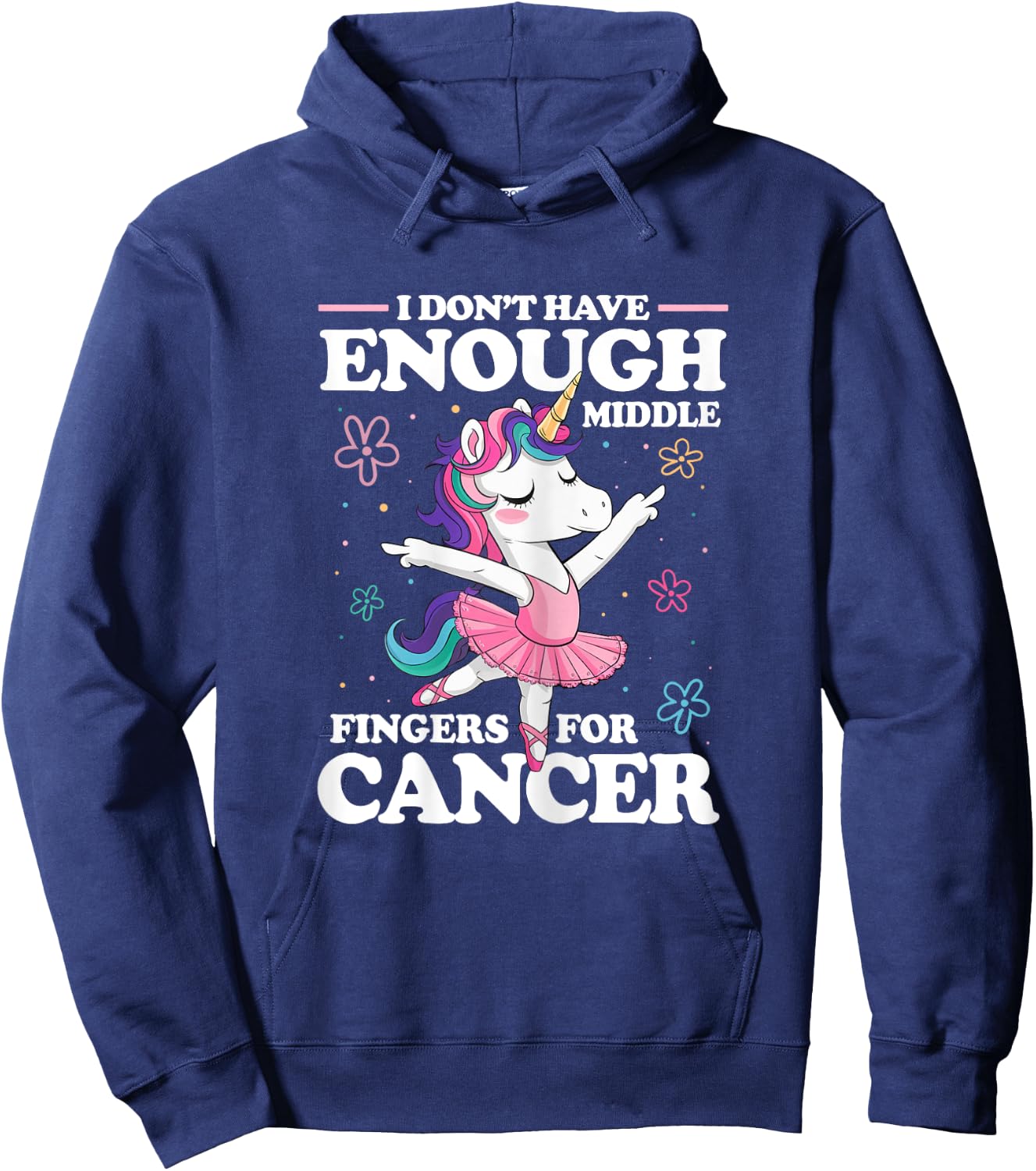 Christmas Funny I Don't Have Enough Middle Fingers For Cancer Unicorn Women's Black X-Small Modern U-Neck Short Sleeve Breast Cancer Awareness Hoodie - Hoodie | Navy