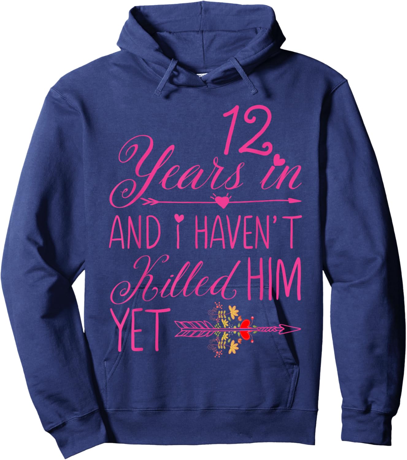 12th Wedding Anniversary Gifts Married 12 Years Hoodie - Hoodie | Navy