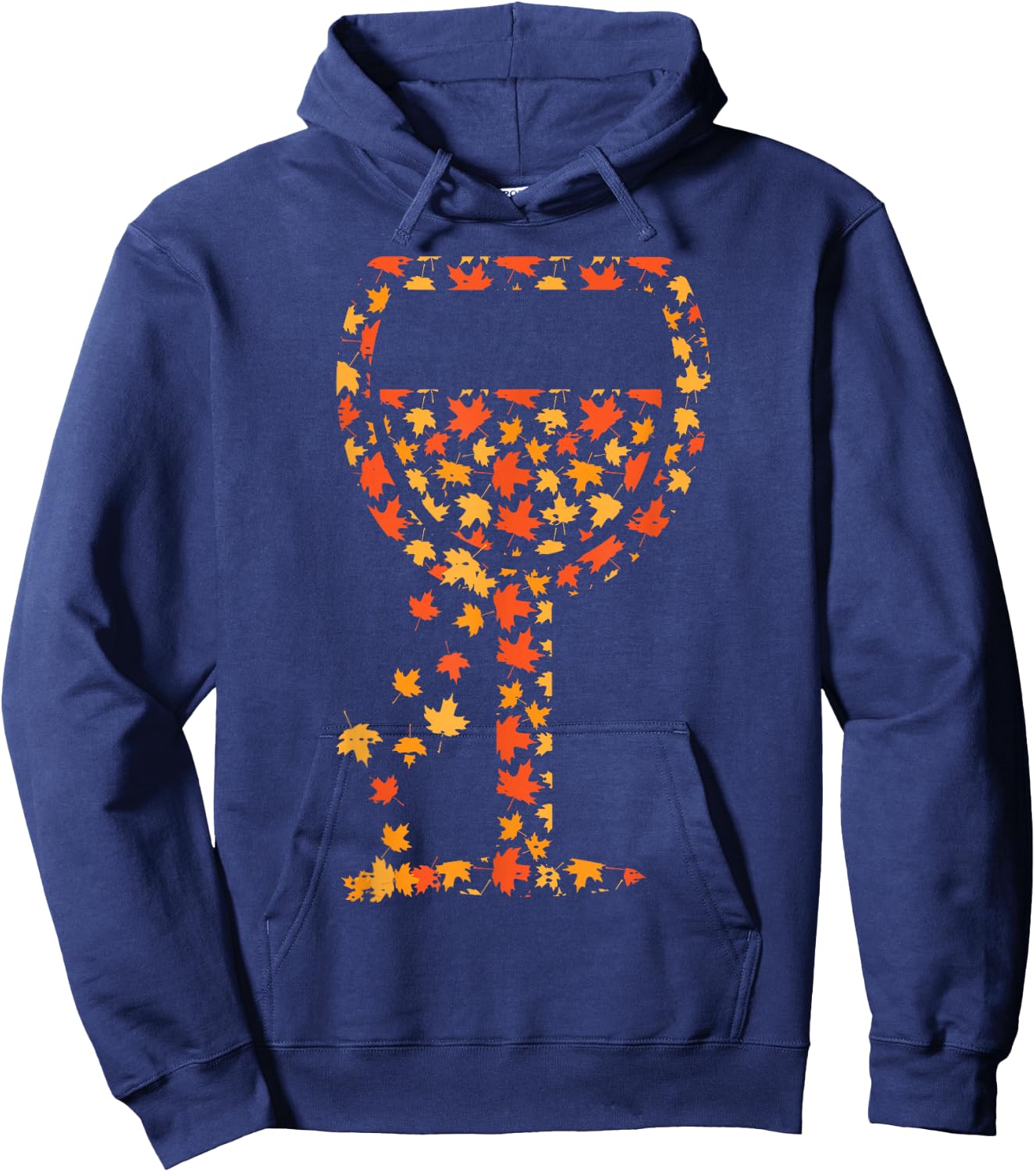 Wine Glass Maple Leaves Fall Autumn Thanksgiving Women Hoodie - Hoodie | Navy