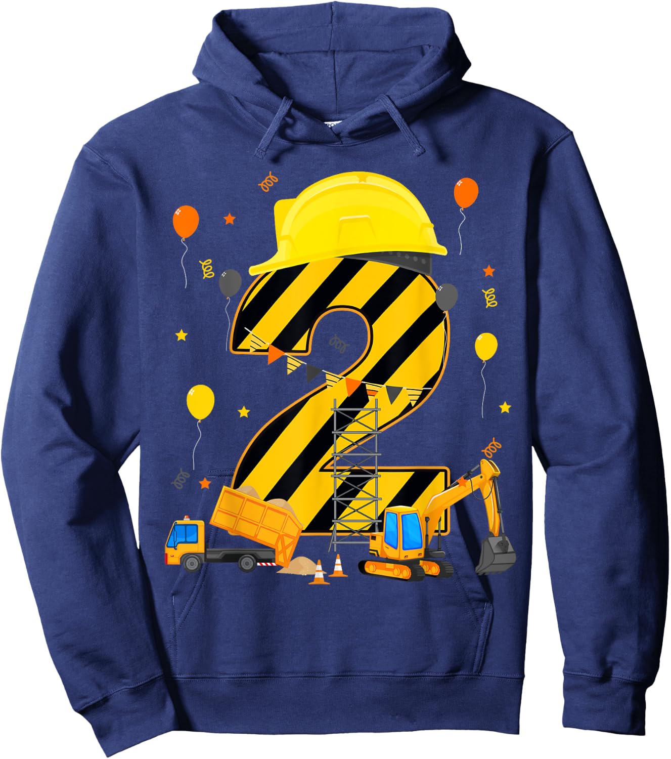 Two 2yr 2nd Birthday Construction Vehicles 2 Year Old Hoodie - Hoodie | Navy