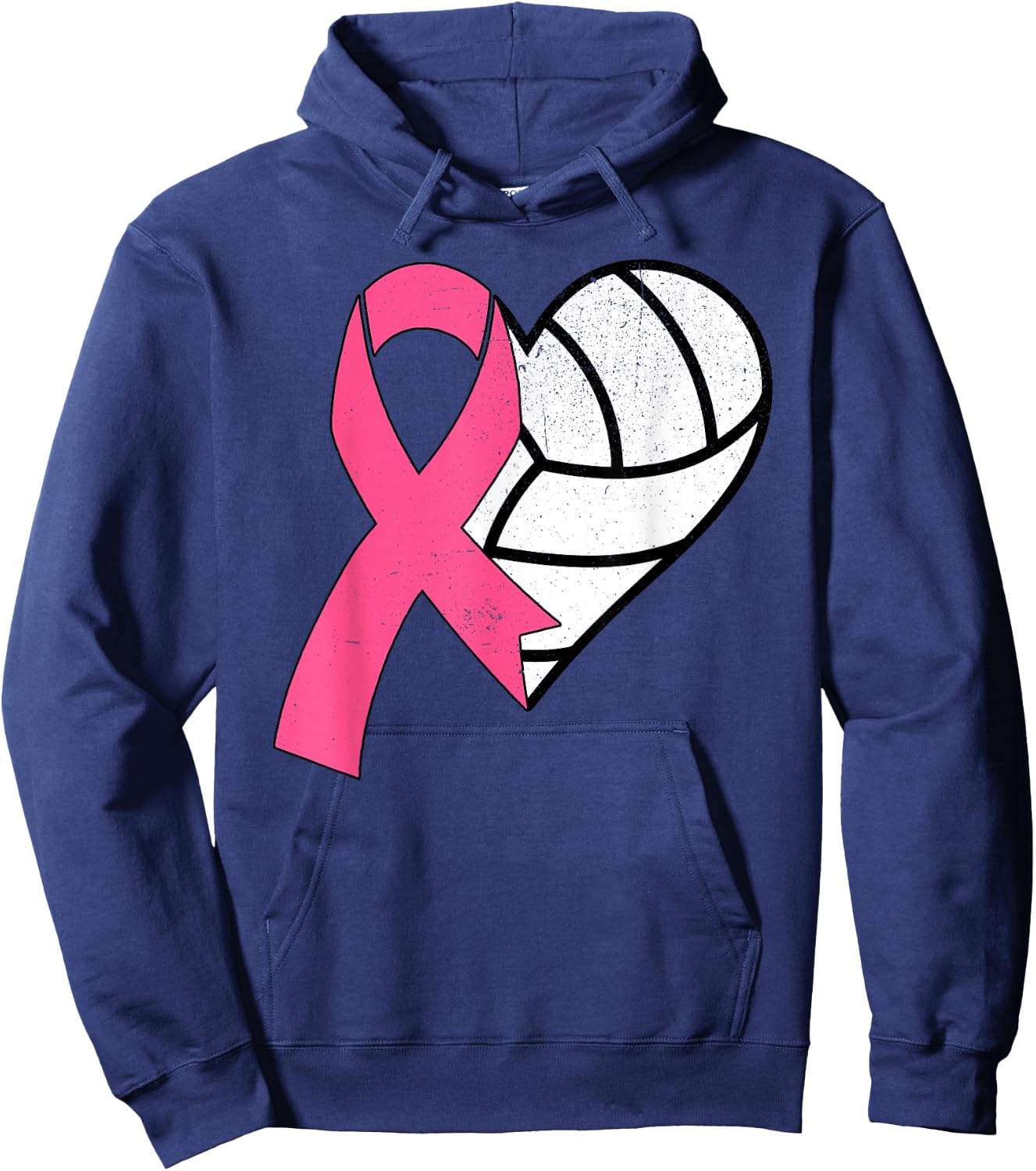 Volleyball Breast Cancer Awareness Month Pink Ribbon Women Hoodie - Hoodie | Navy