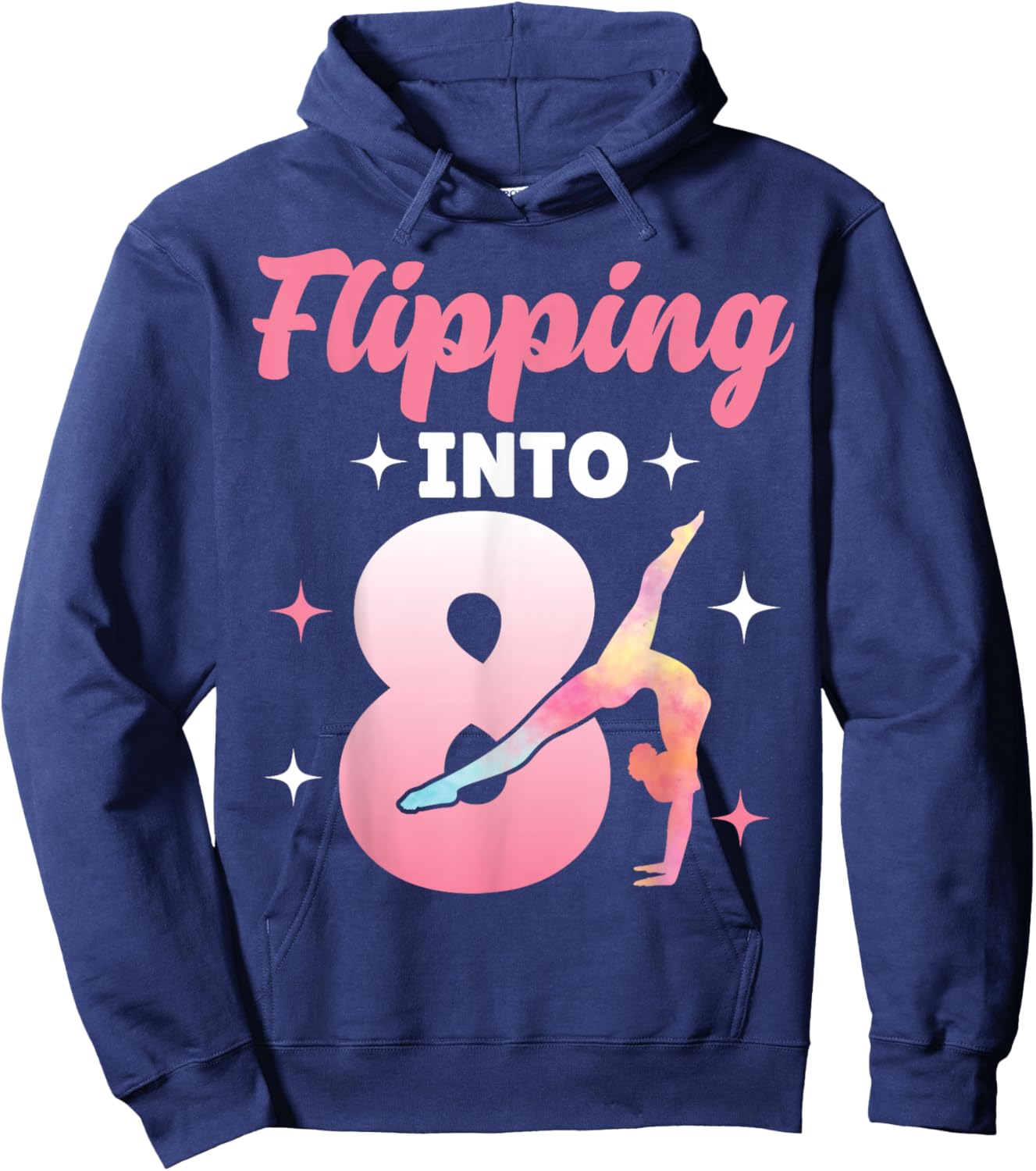 Flipping Into 8 Gymnast Gymnastics 8th Birthday Girls Hoodie - Hoodie | Navy