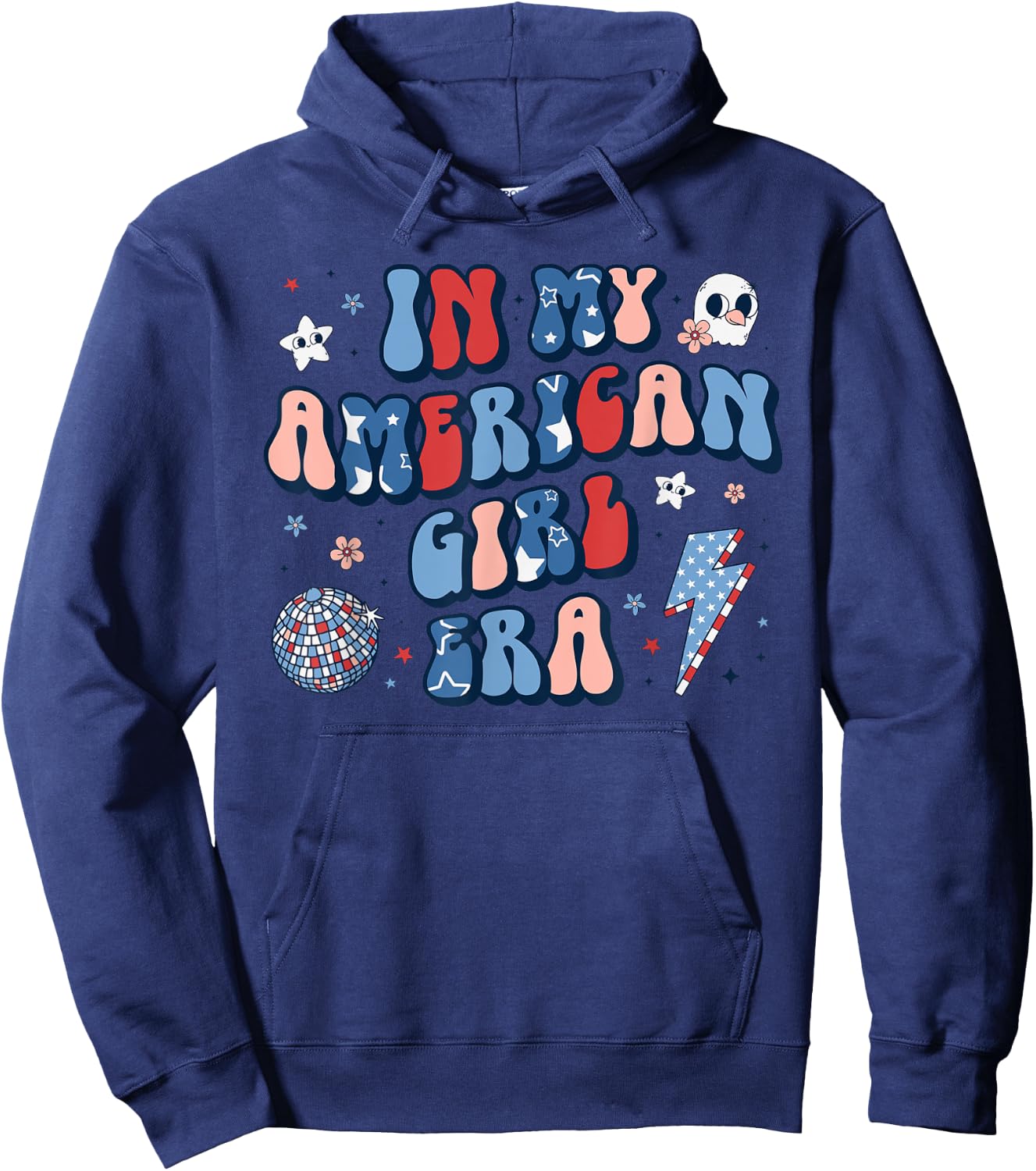 In My American Girl Era Retro 4th of July Fourth Groovy Hoodie - Hoodie | Navy