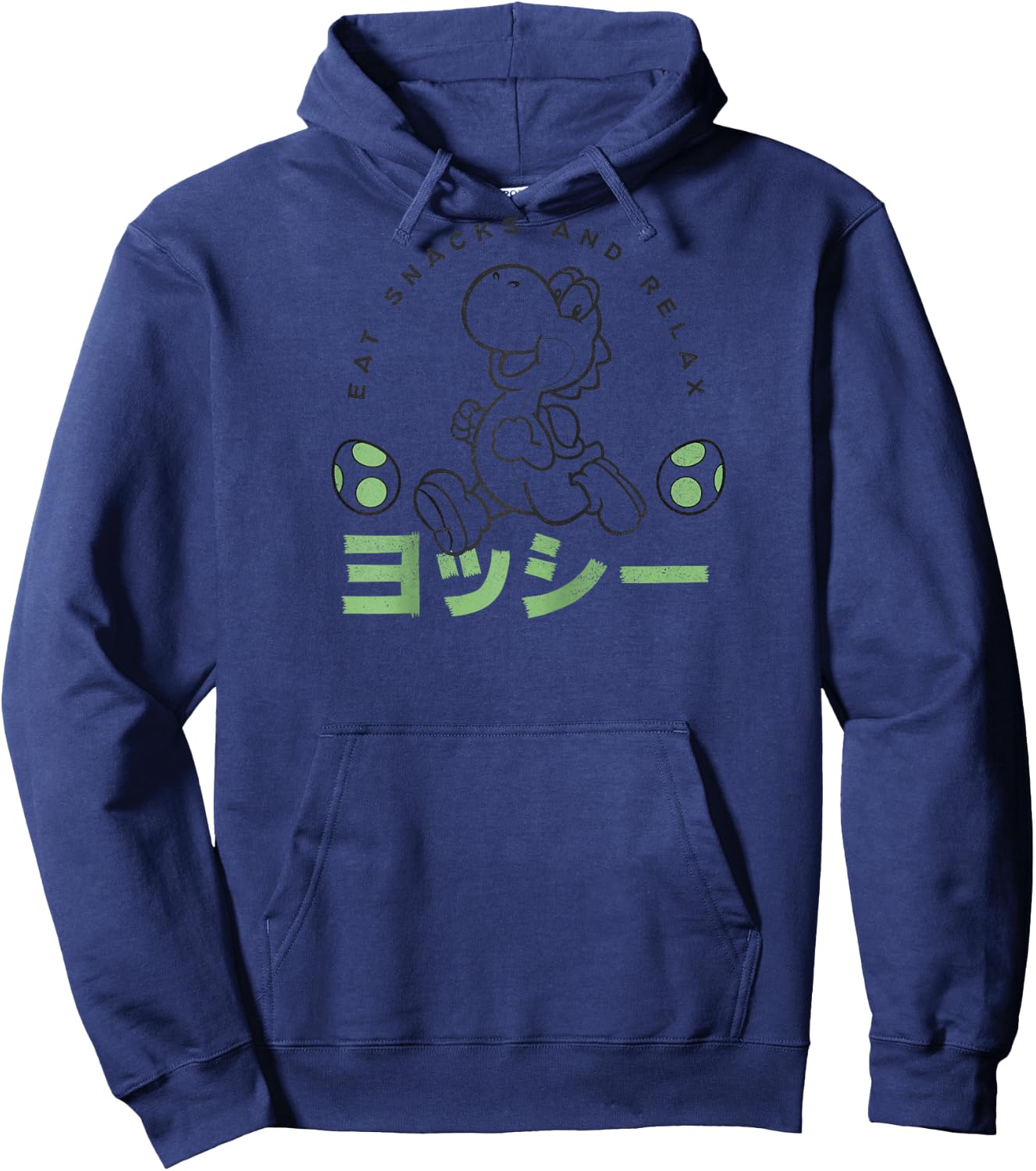 Super Mario Yoshi Eats Snacks And Relax Kanji Portrait Raglan Baseball Hoodie - Hoodie | Navy